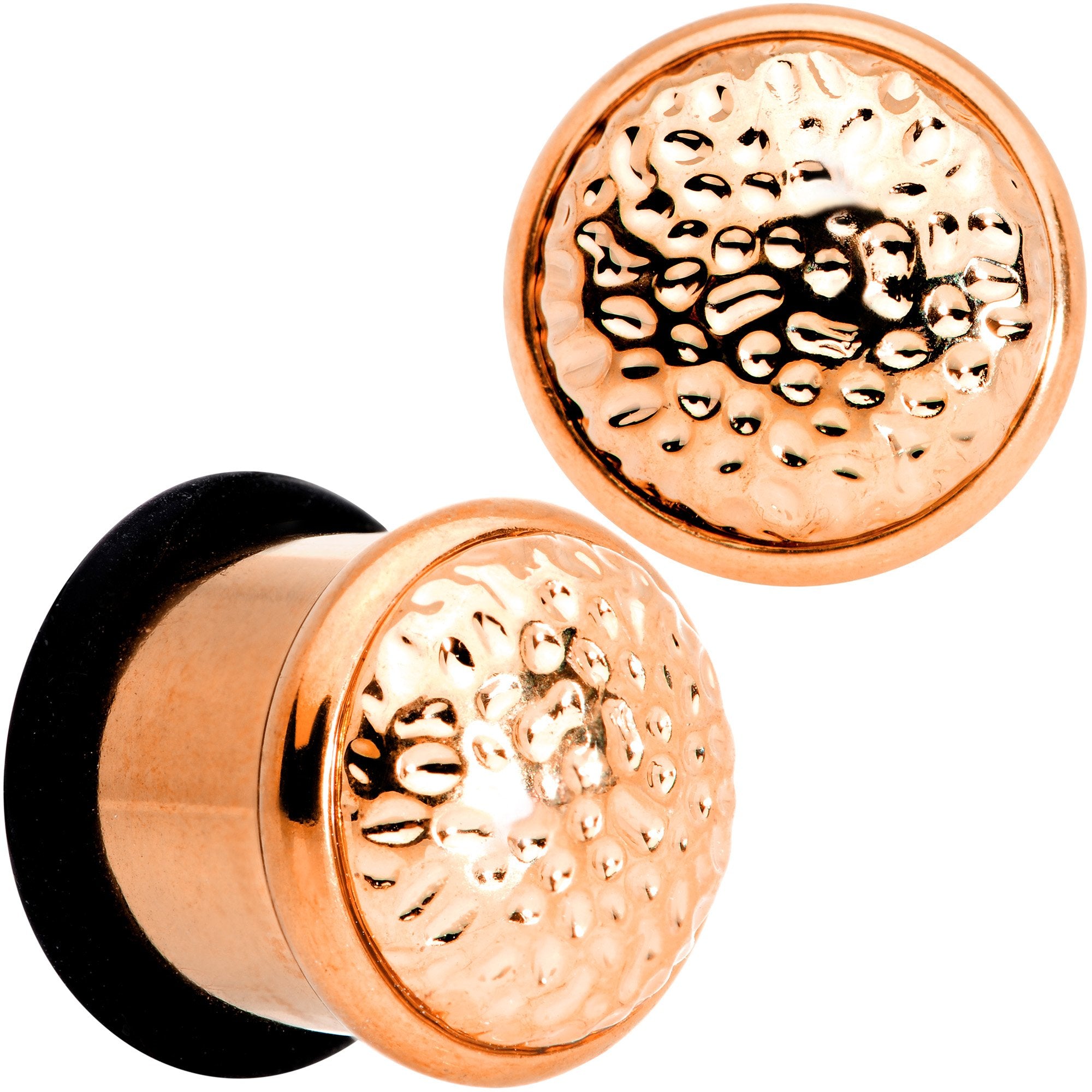 Rose Gold Tone Hammered Finish Single Flare Plug Set 6mm to 16mm Sizes