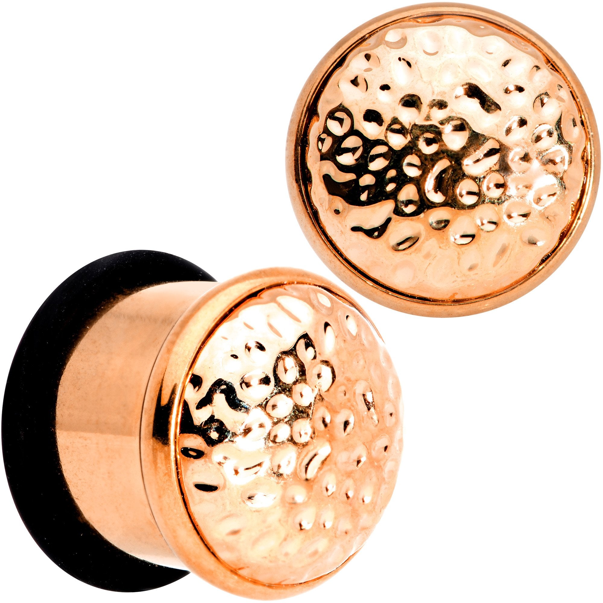 Rose Gold Tone Hammered Finish Single Flare Plug Set 6mm to 16mm Sizes