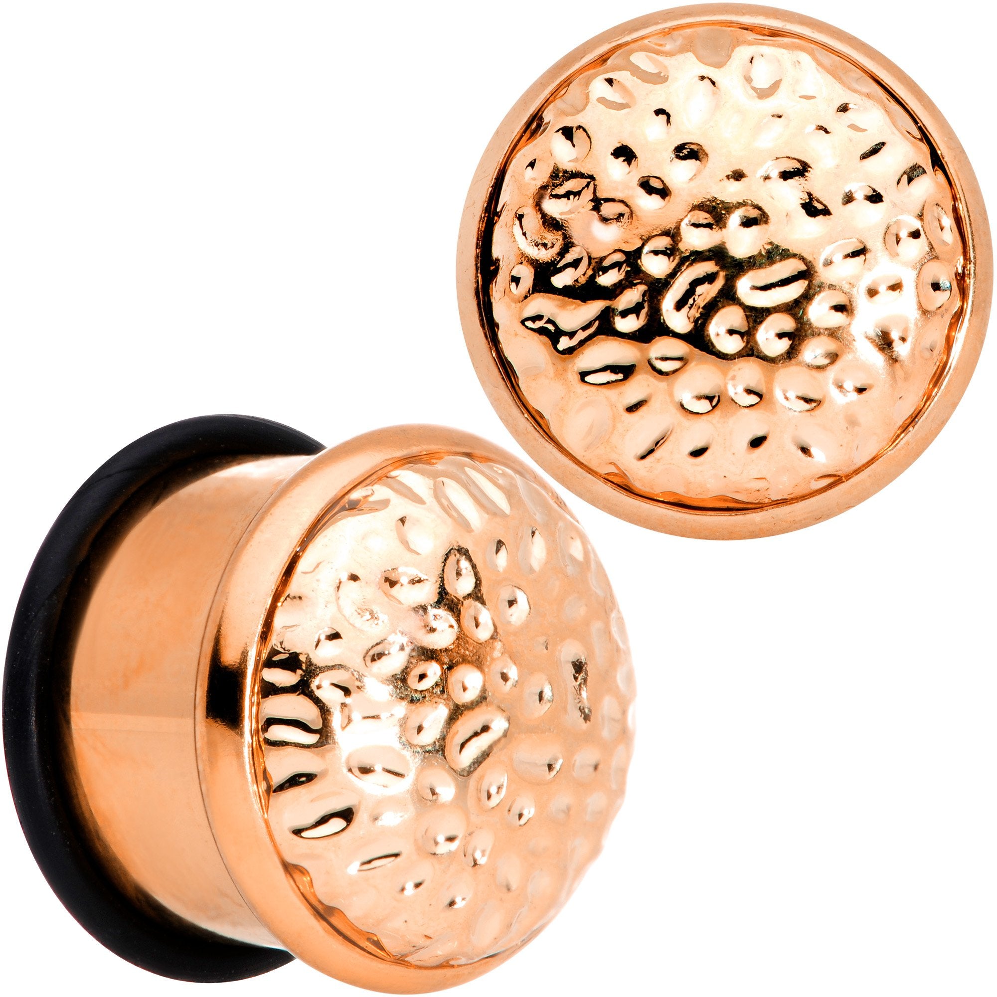 Rose Gold Tone Hammered Finish Single Flare Plug Set 6mm to 16mm Sizes