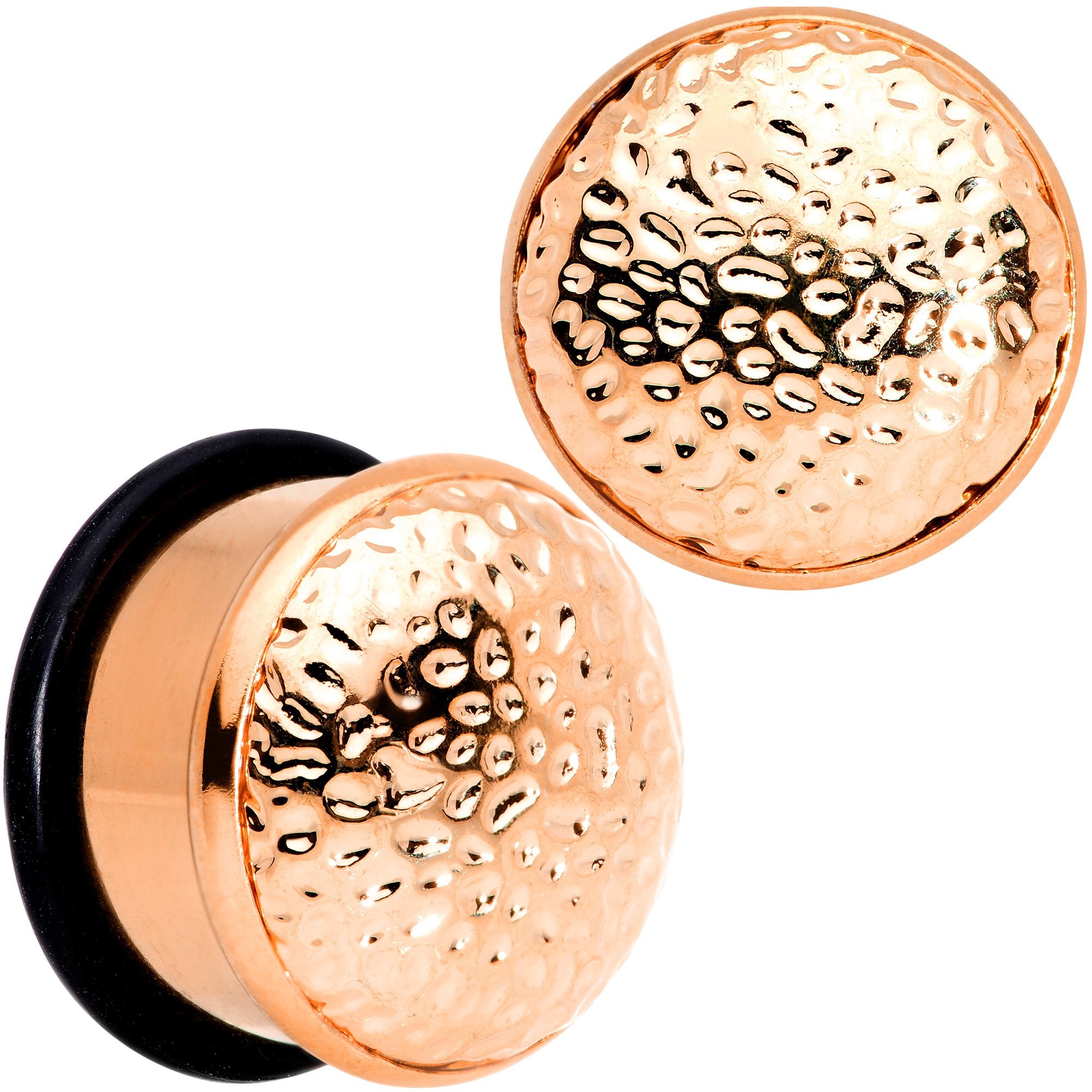 Rose Gold Tone Hammered Finish Single Flare Plug Set 6mm to 16mm Sizes