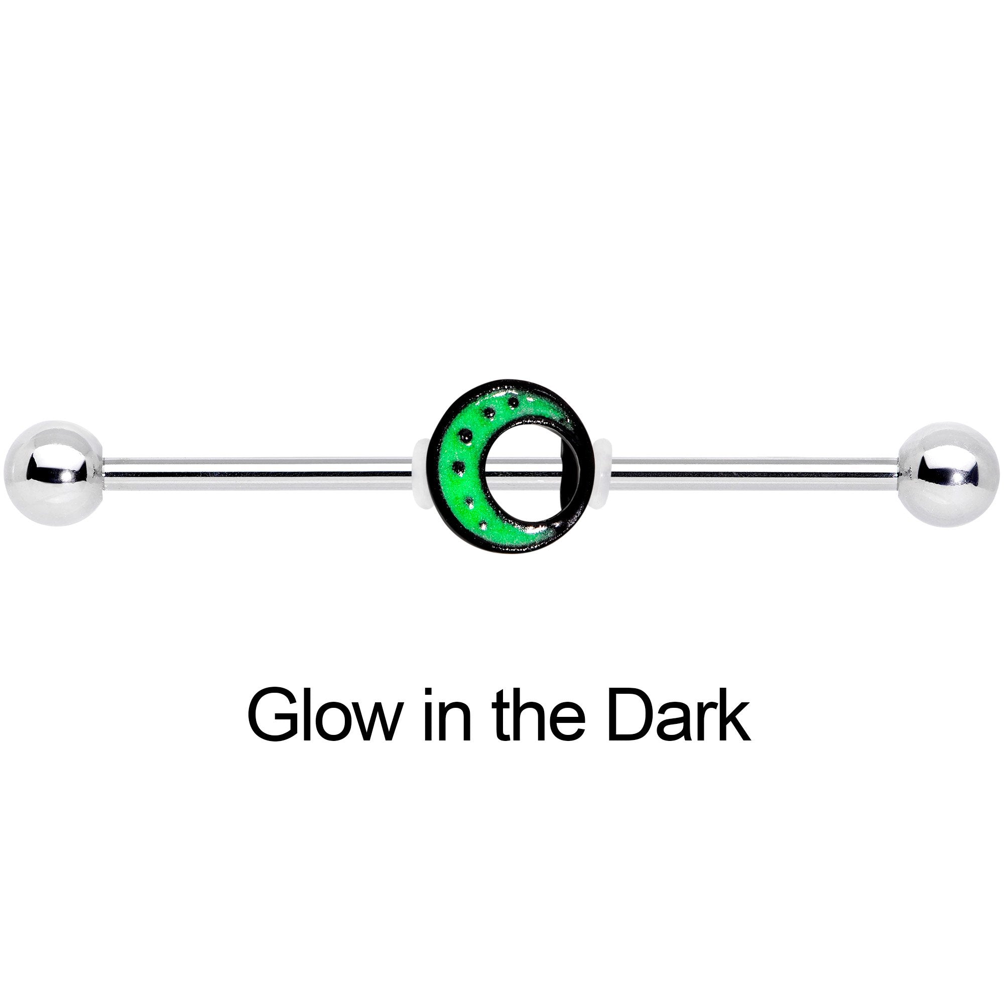 14 Gauge Glow in the Dark Crescent Moon Industrial Barbell 38mm