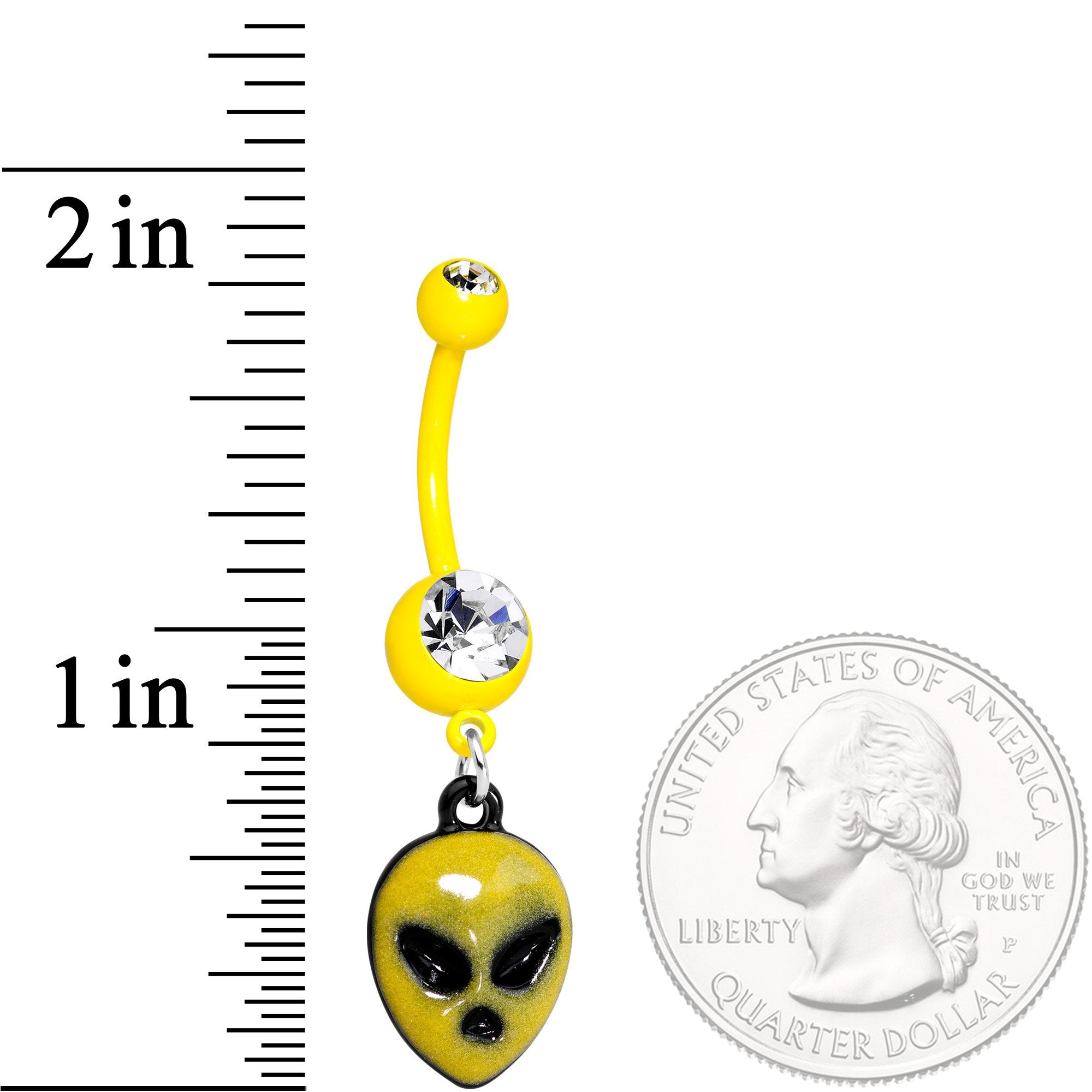 Clear Gem Yellow Glow in the Dark Grumpy Alien Dangle Belly Ring