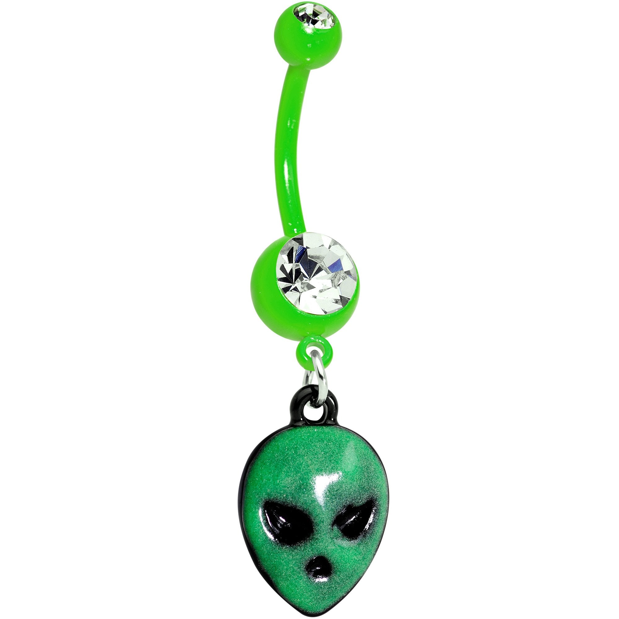 Clear Gem Green Glow in the Dark Grumpy Alien Dangle Belly Ring