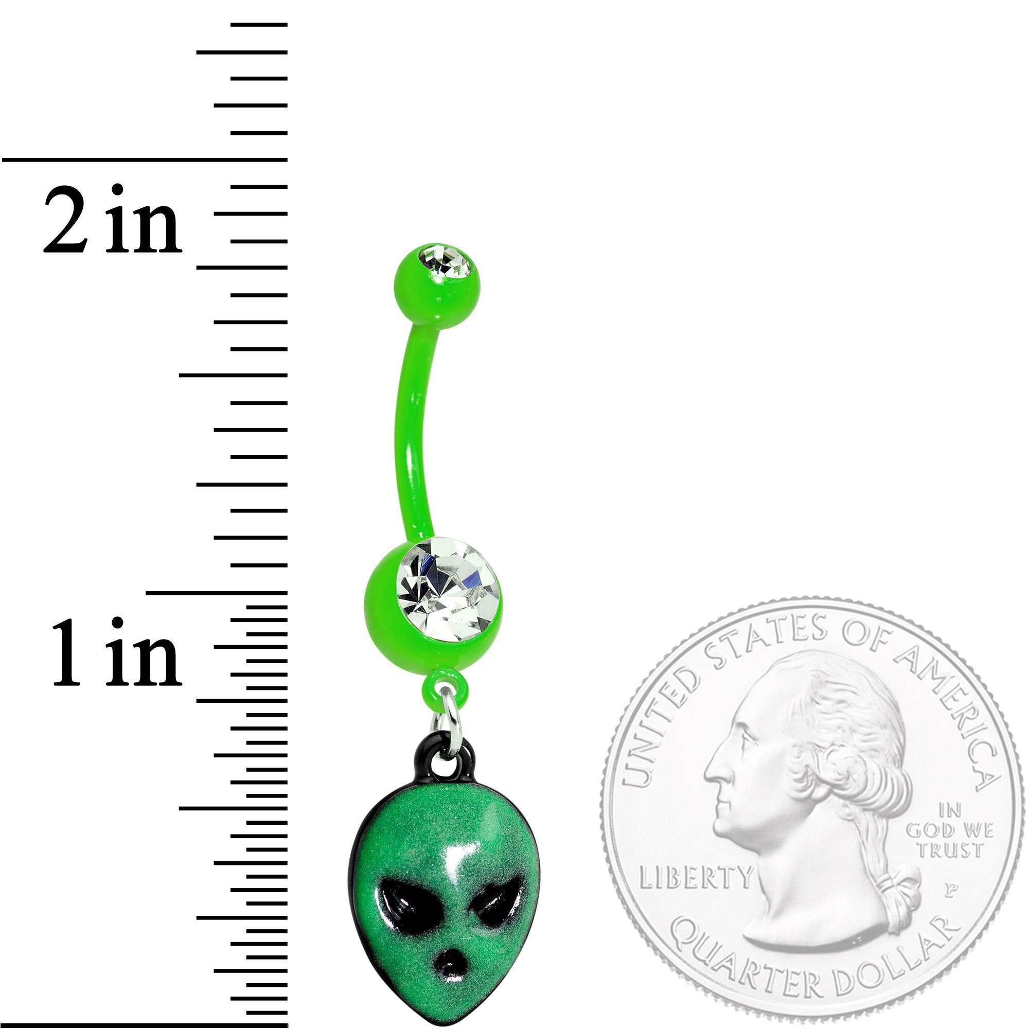 Clear Gem Green Glow in the Dark Grumpy Alien Dangle Belly Ring