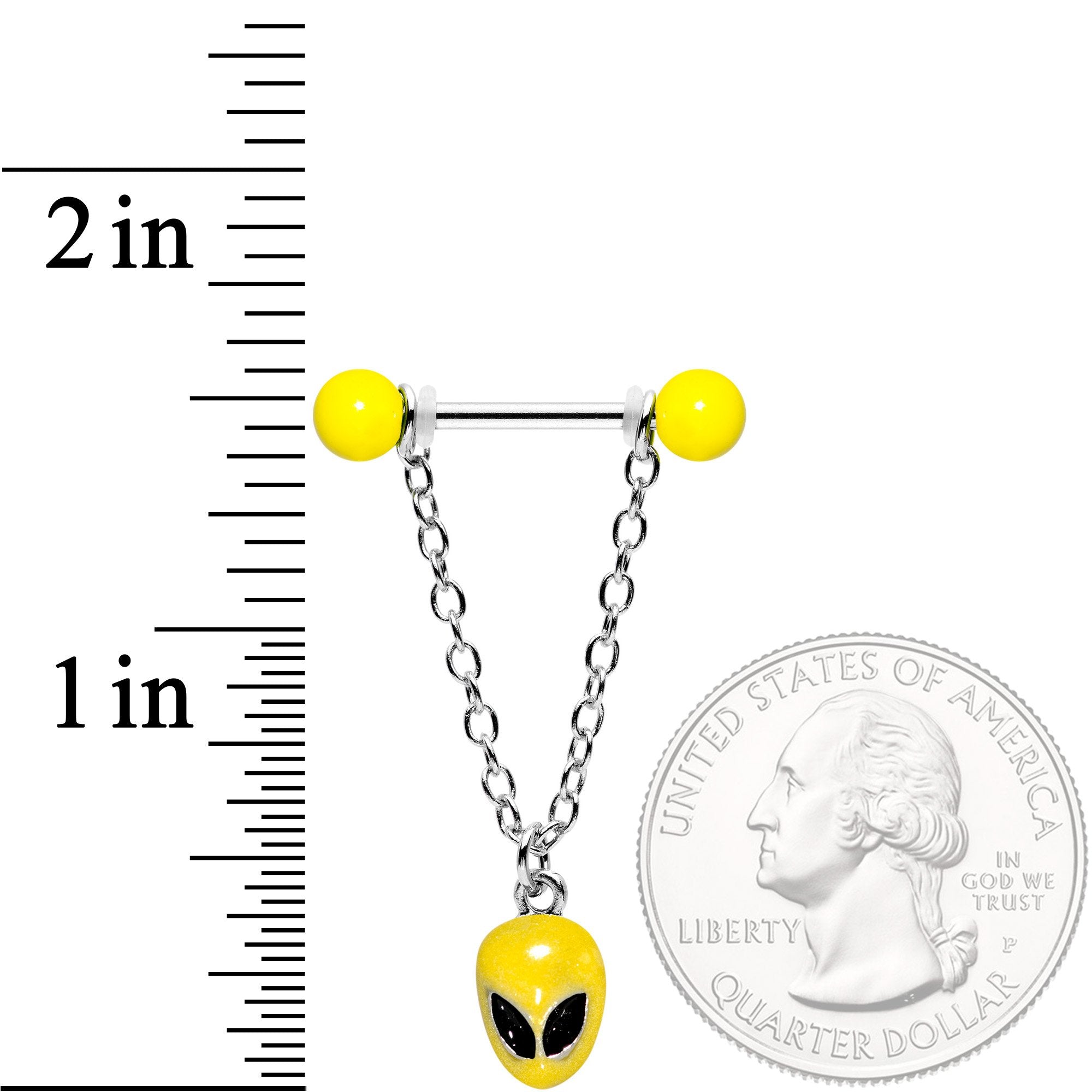 14 Gauge 9/16 Yellow Glow Alien Saturn Dangle Barbell Nipple Ring Set