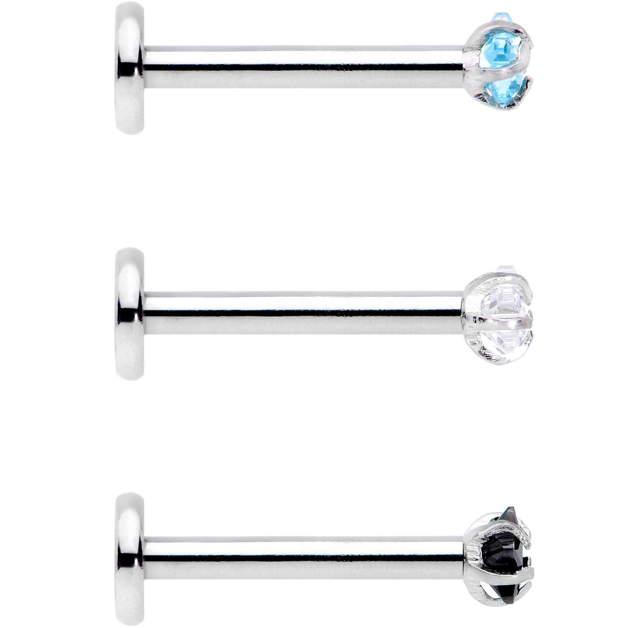 16 Gauge 3/8 Clear Black Blue Star CZ Gem Labret Tragus Set of 3