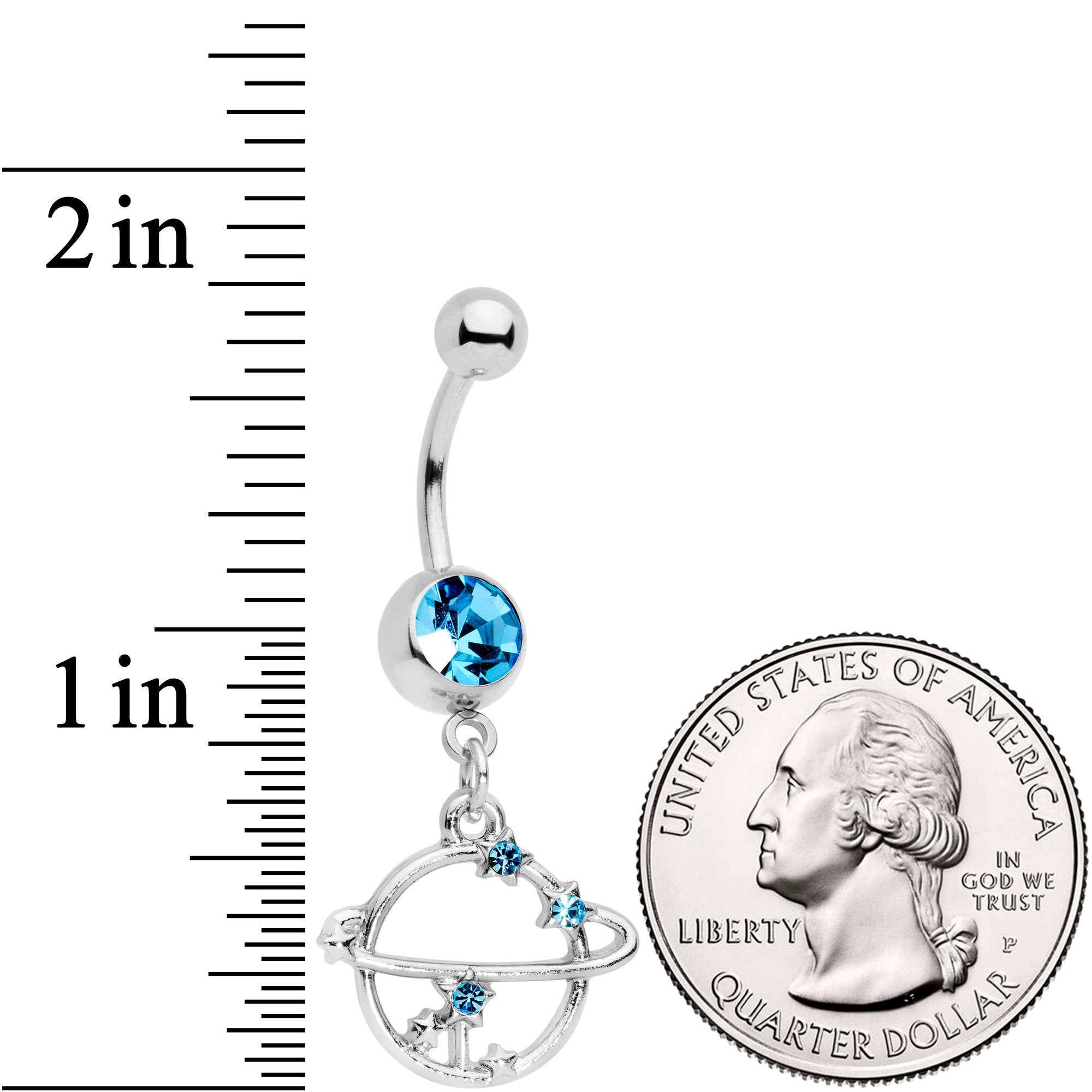 Aqua Gem Stars Orbiting Saturn Dangle Belly Ring