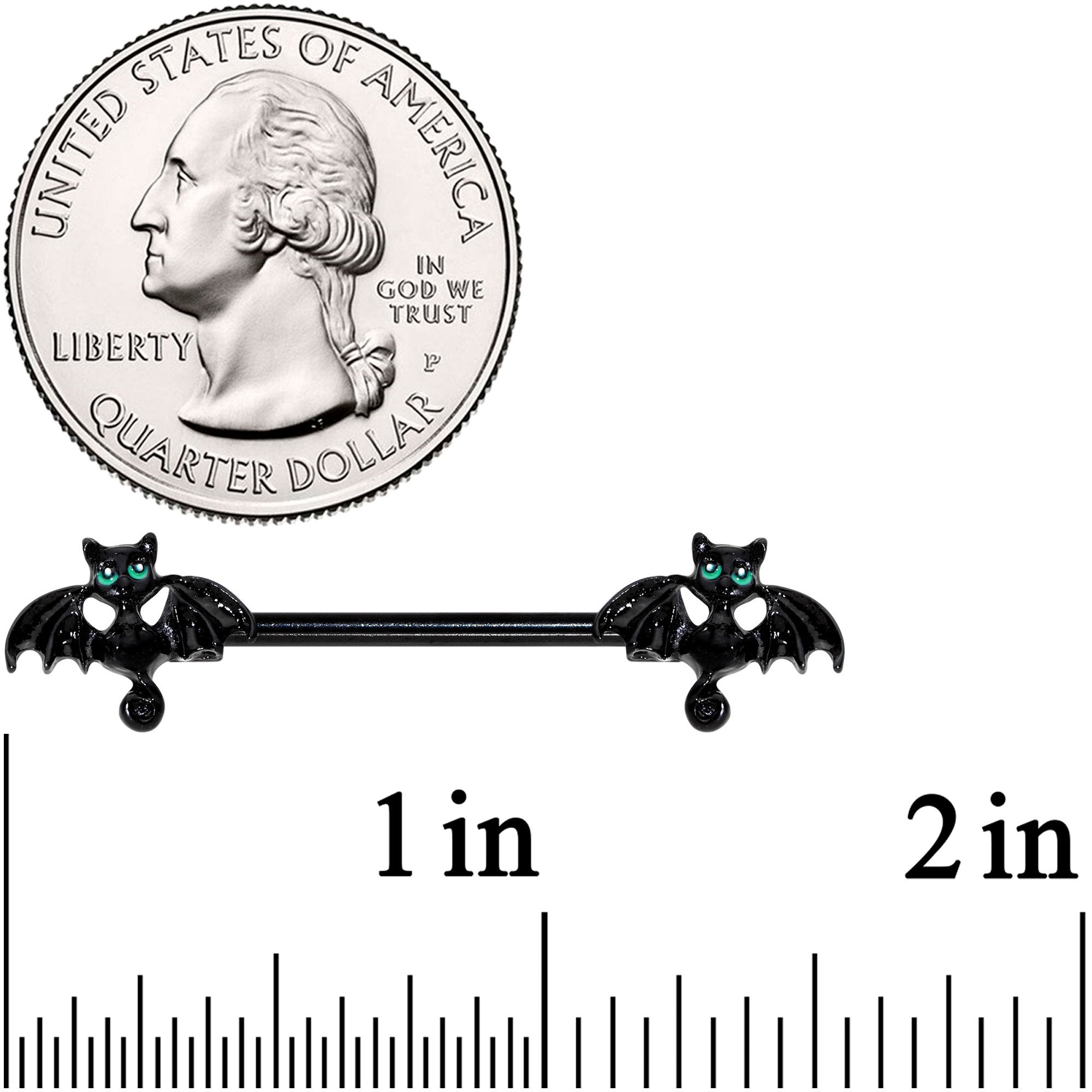 14 Gauge 9/16 Itty Bitty Black Bats Barbell Nipple Ring Set