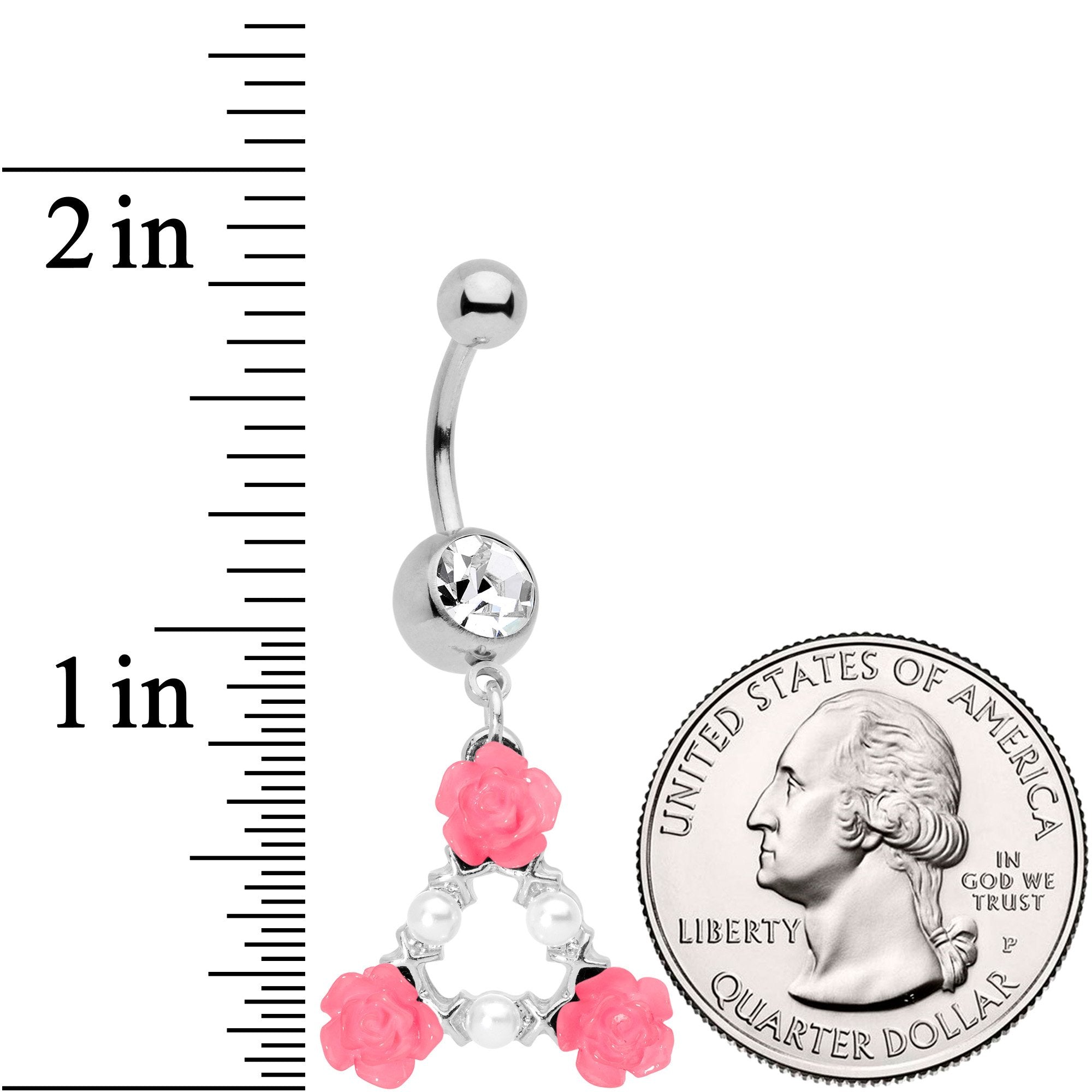 Clear Gem Triangle of Roses Dangle Belly Ring