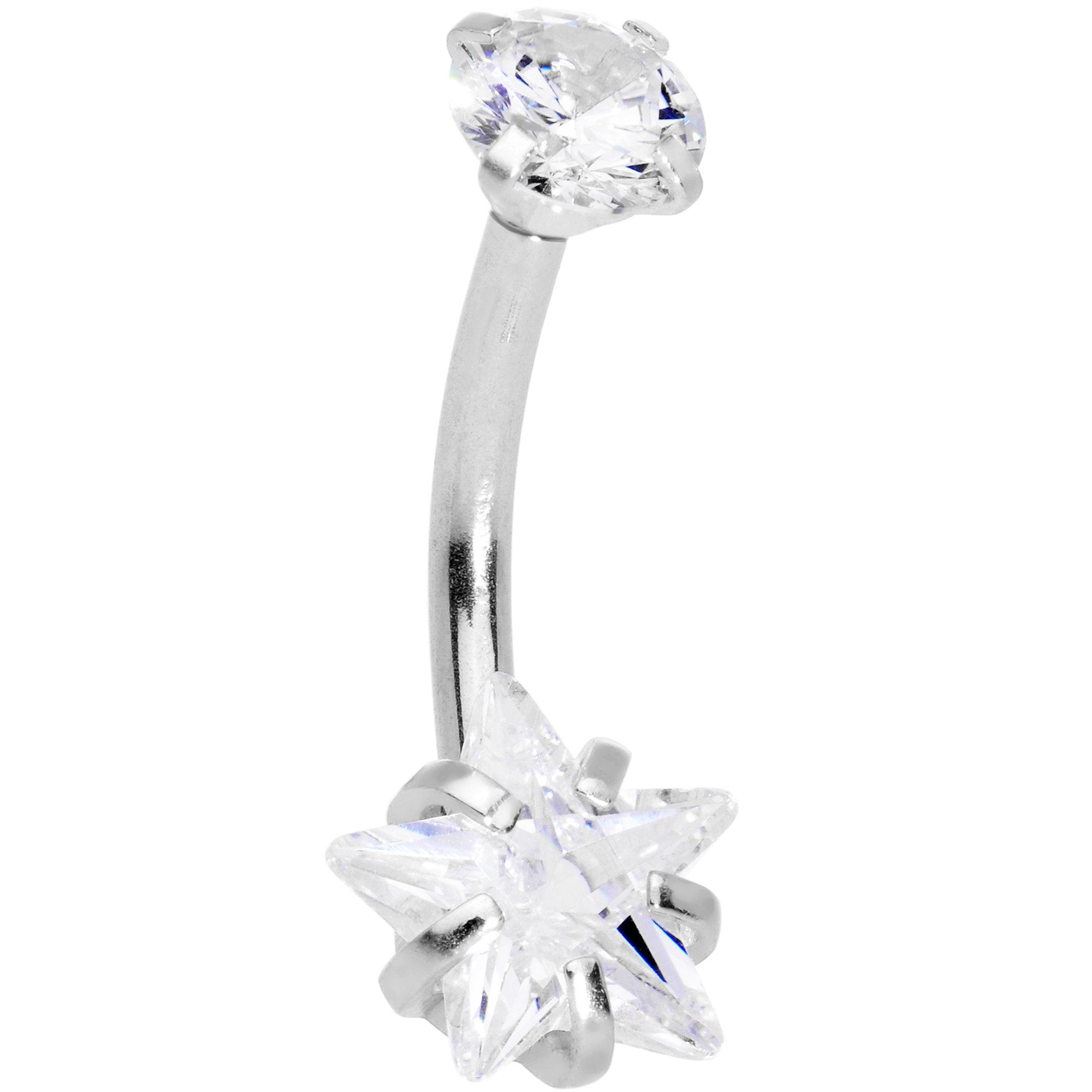 Clear Gem Round Rhombus Heart Star Belly Ring Set of 4