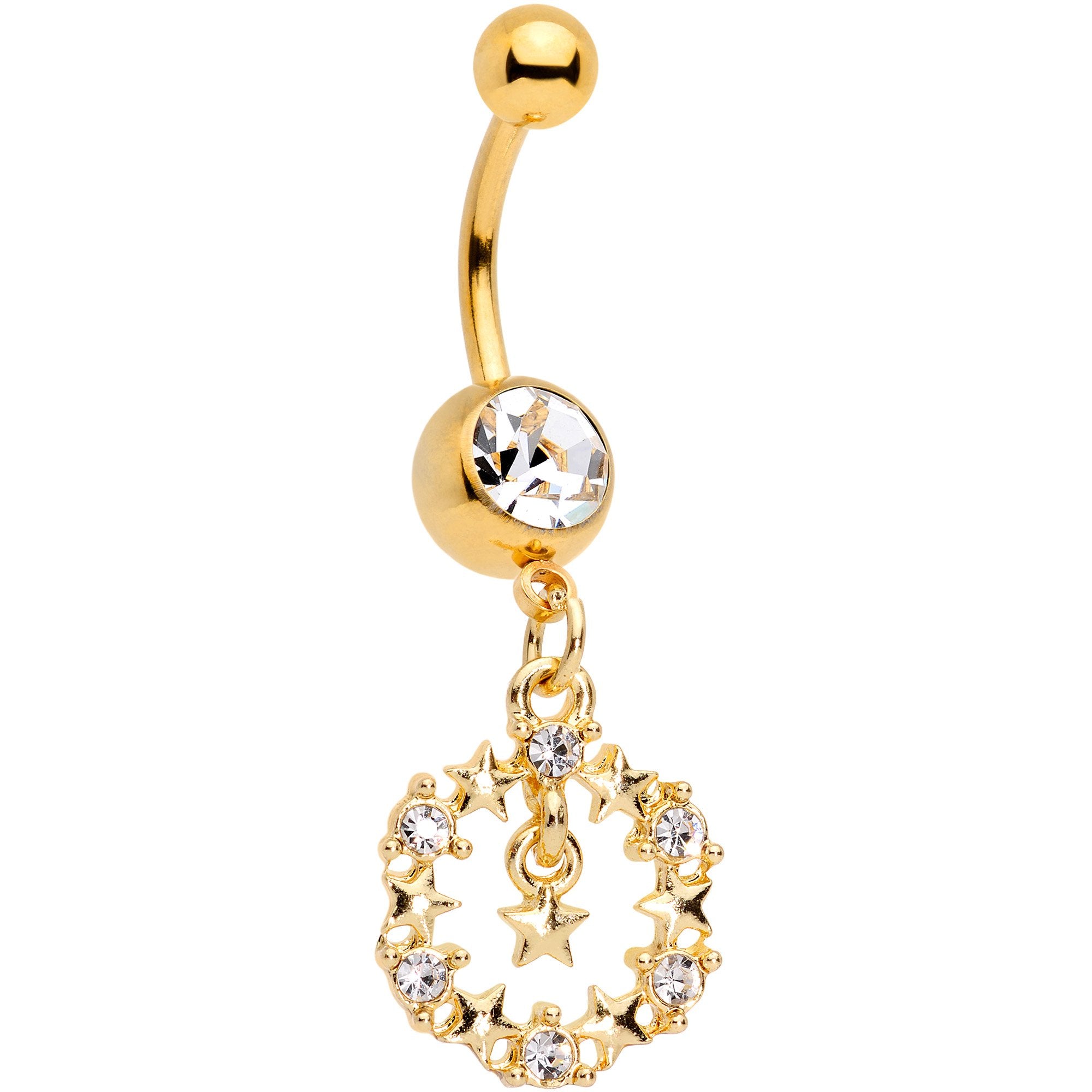 Clear Gem Gold Tone Constellation of Gems Dangle Belly Ring