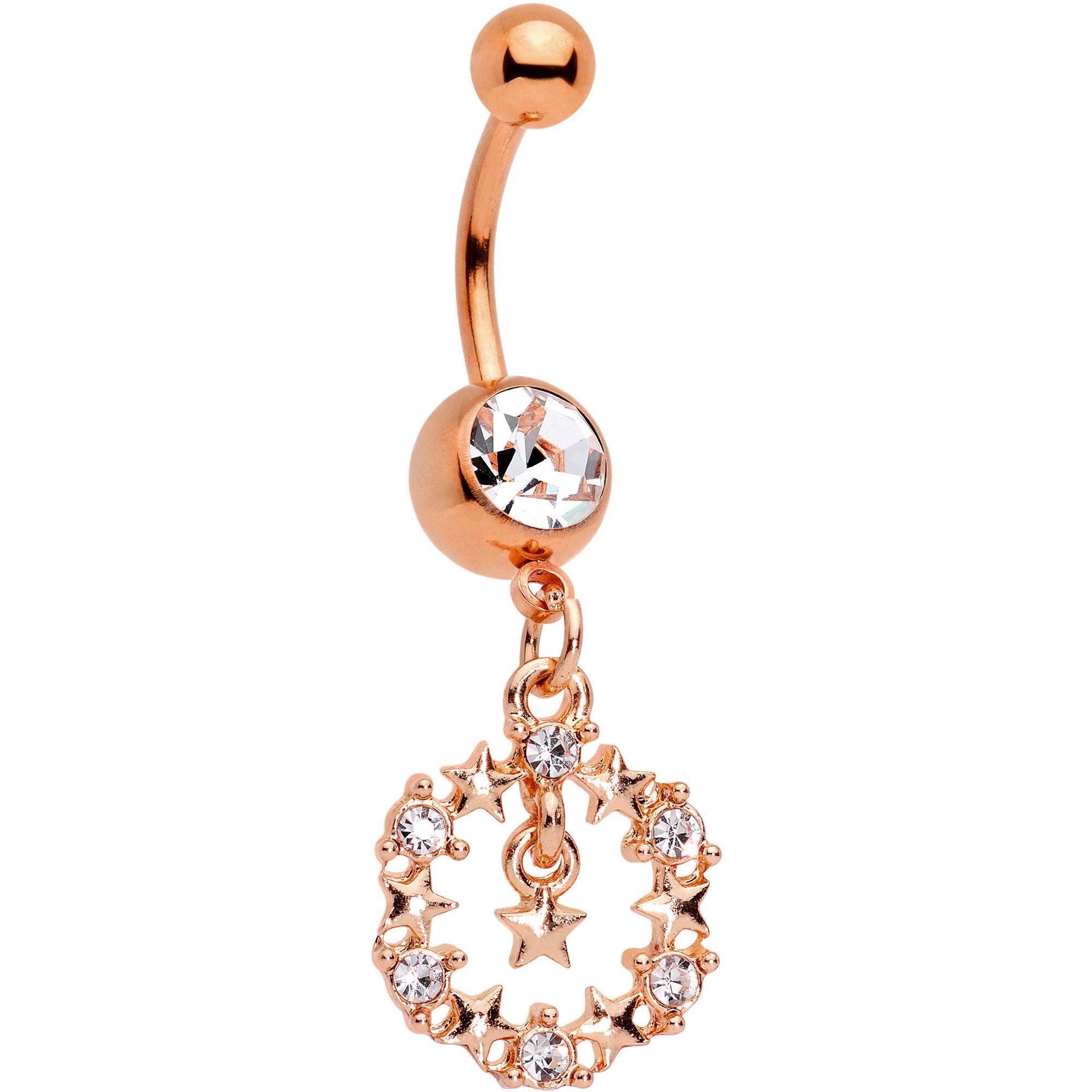 Clear Gem Rose Gold Tone Constellation of Gems Dangle Belly Ring