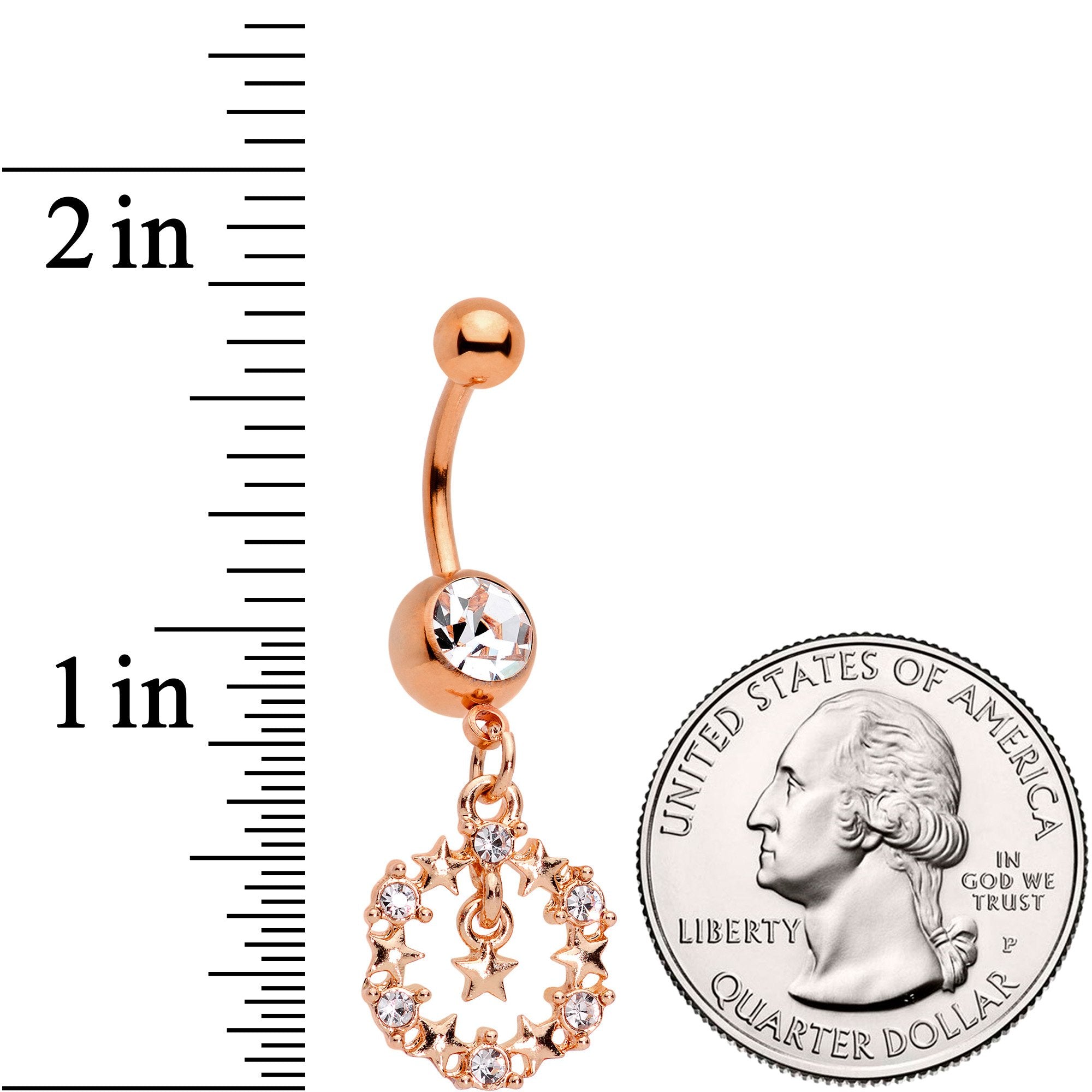 Clear Gem Rose Gold Tone Constellation of Gems Dangle Belly Ring