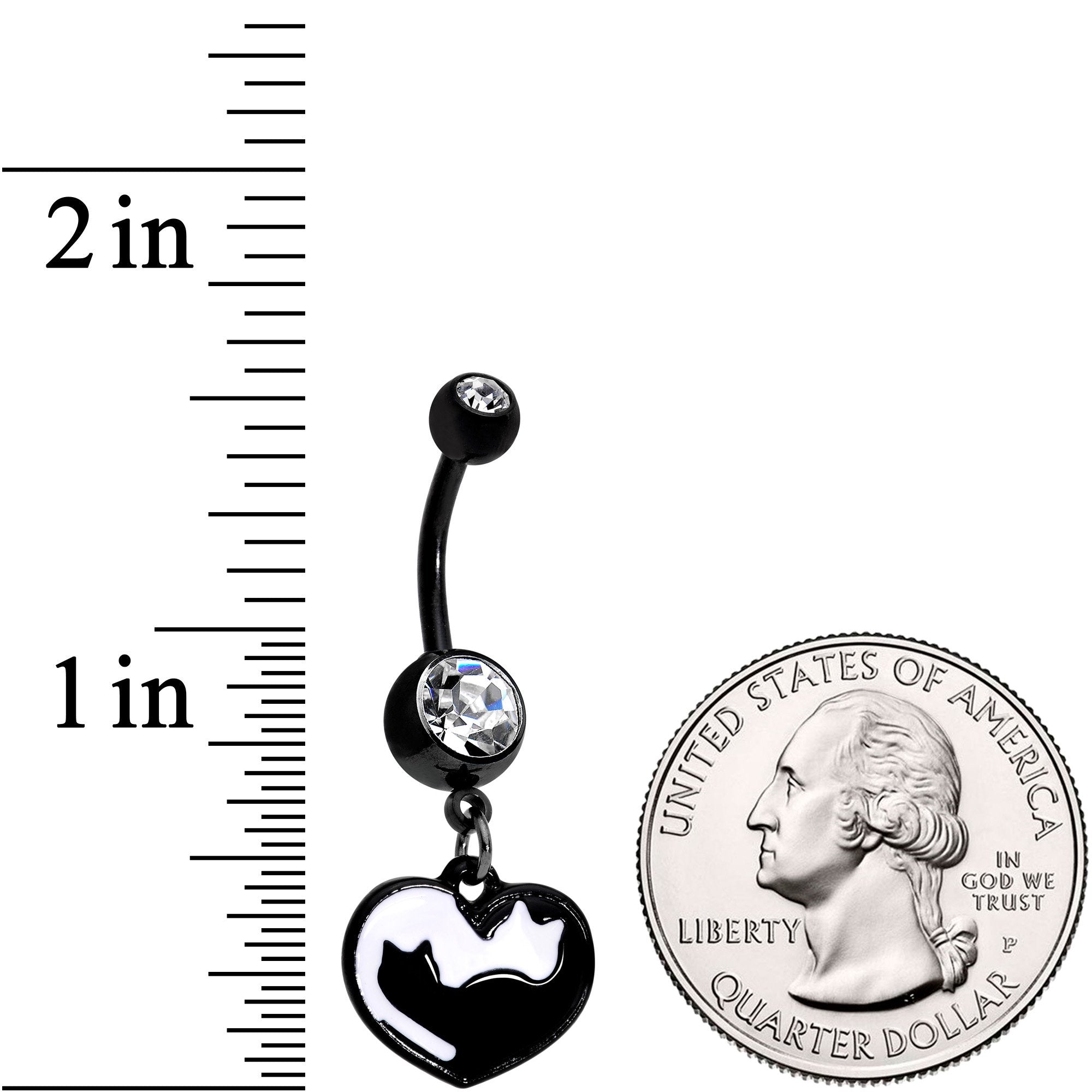 Clear Gem Black And White Cat Lover Silhouette Dangle Belly Ring