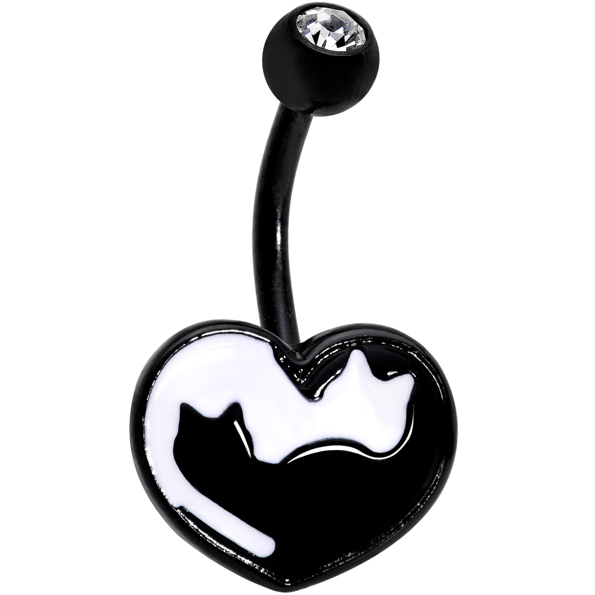 Clear Gem Black White Cat Lover Silhouette Belly Ring