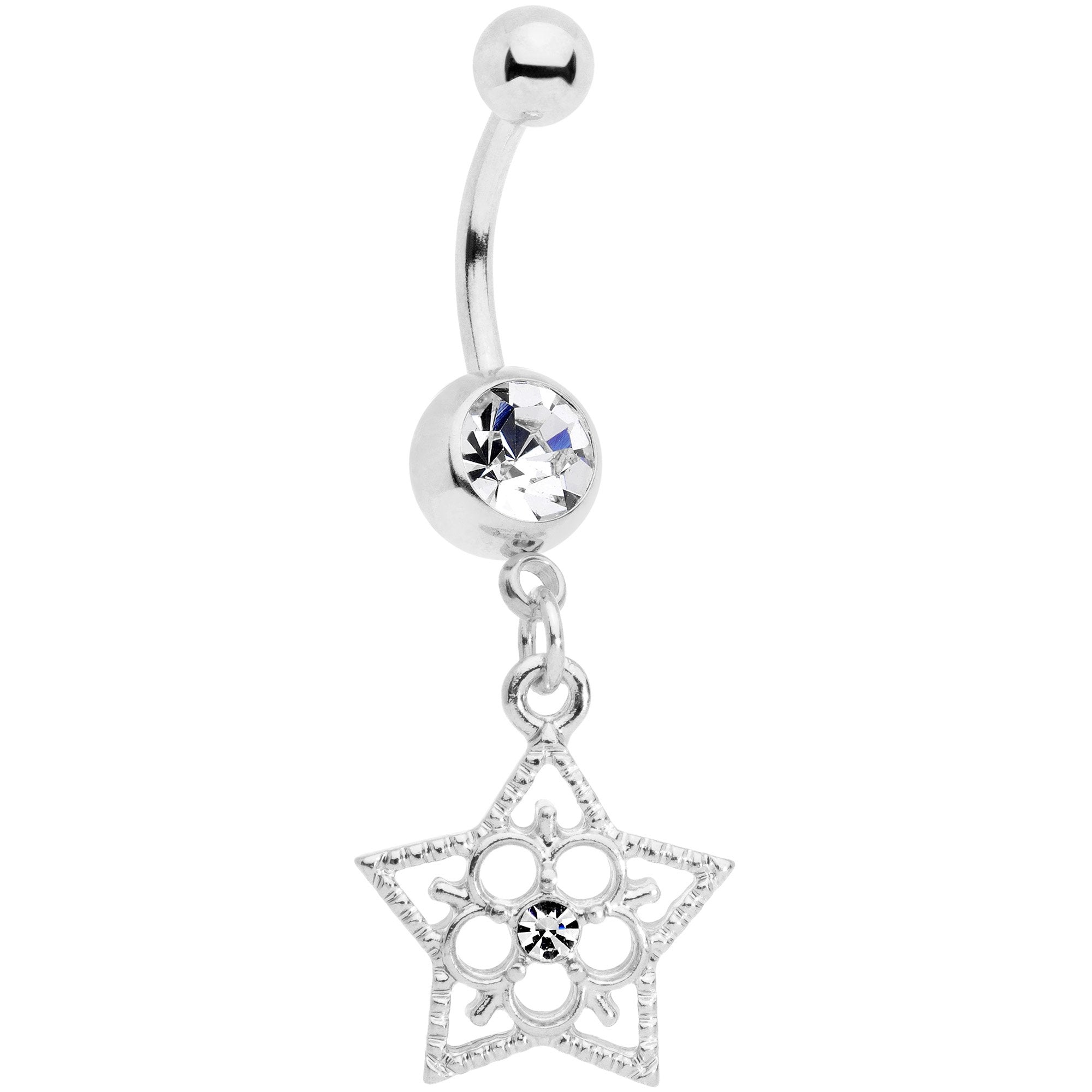 Clear Gem Star and Snow Flower Dangle Belly Ring