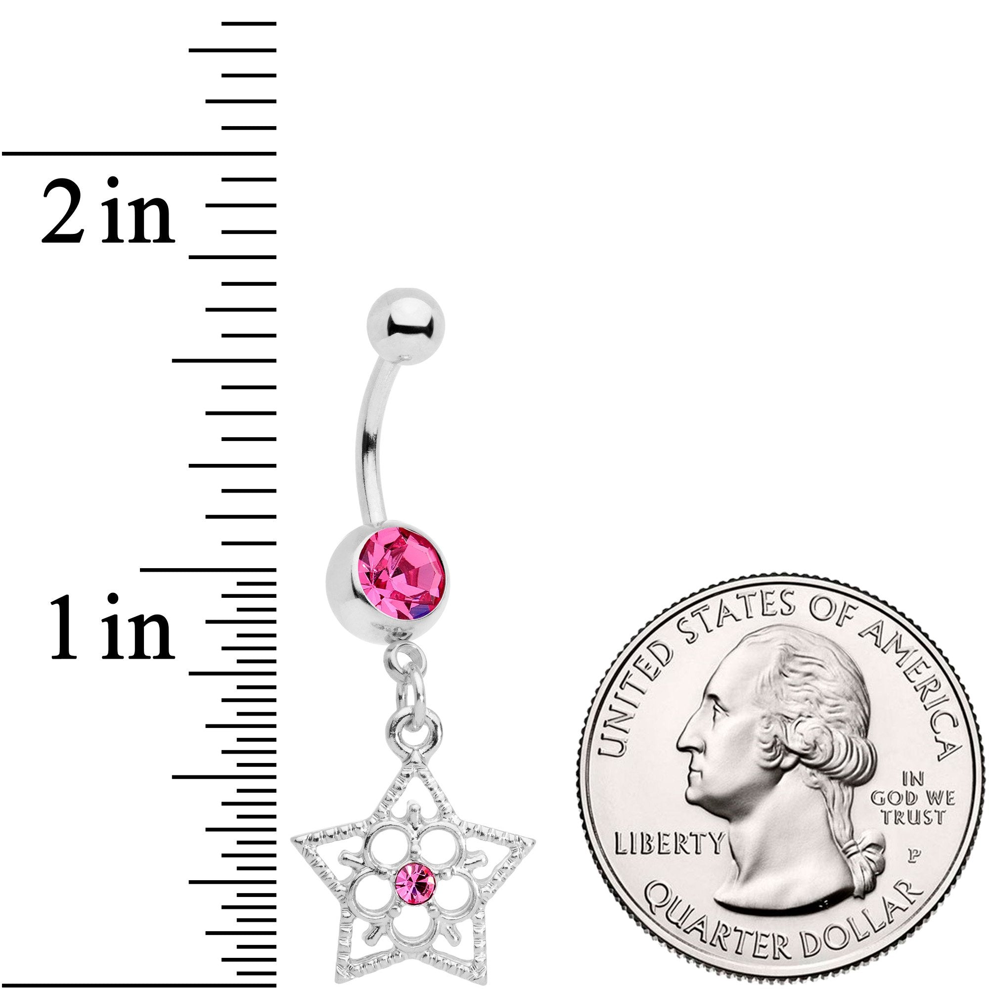 Pink Gem Star and Snow Flower Dangle Belly Ring