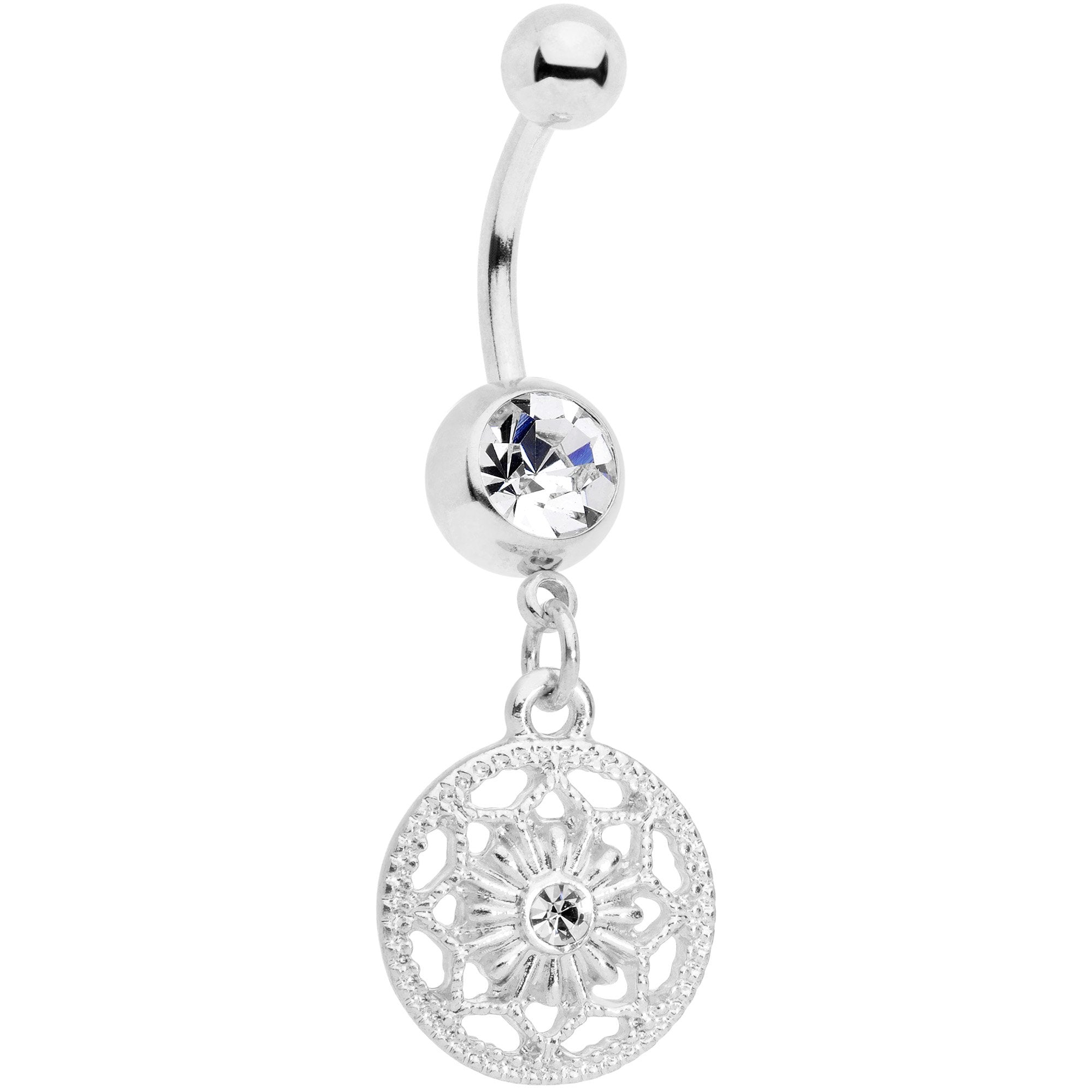 Clear Gem Ring Around a Snowflake Dangle Belly Ring