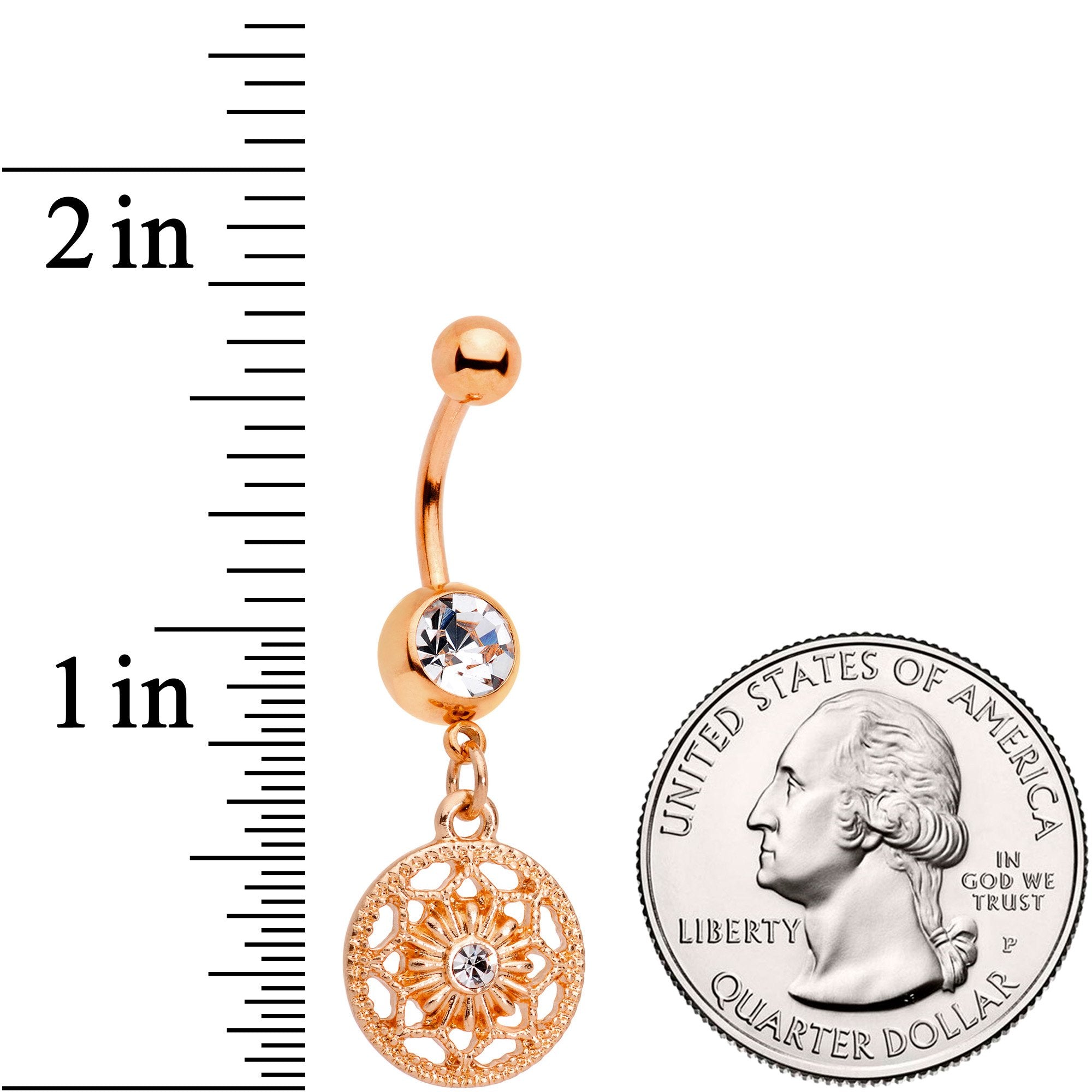 Color Gem Rose Gold Tone Ring Around a Snowflake Dangle Belly Ring