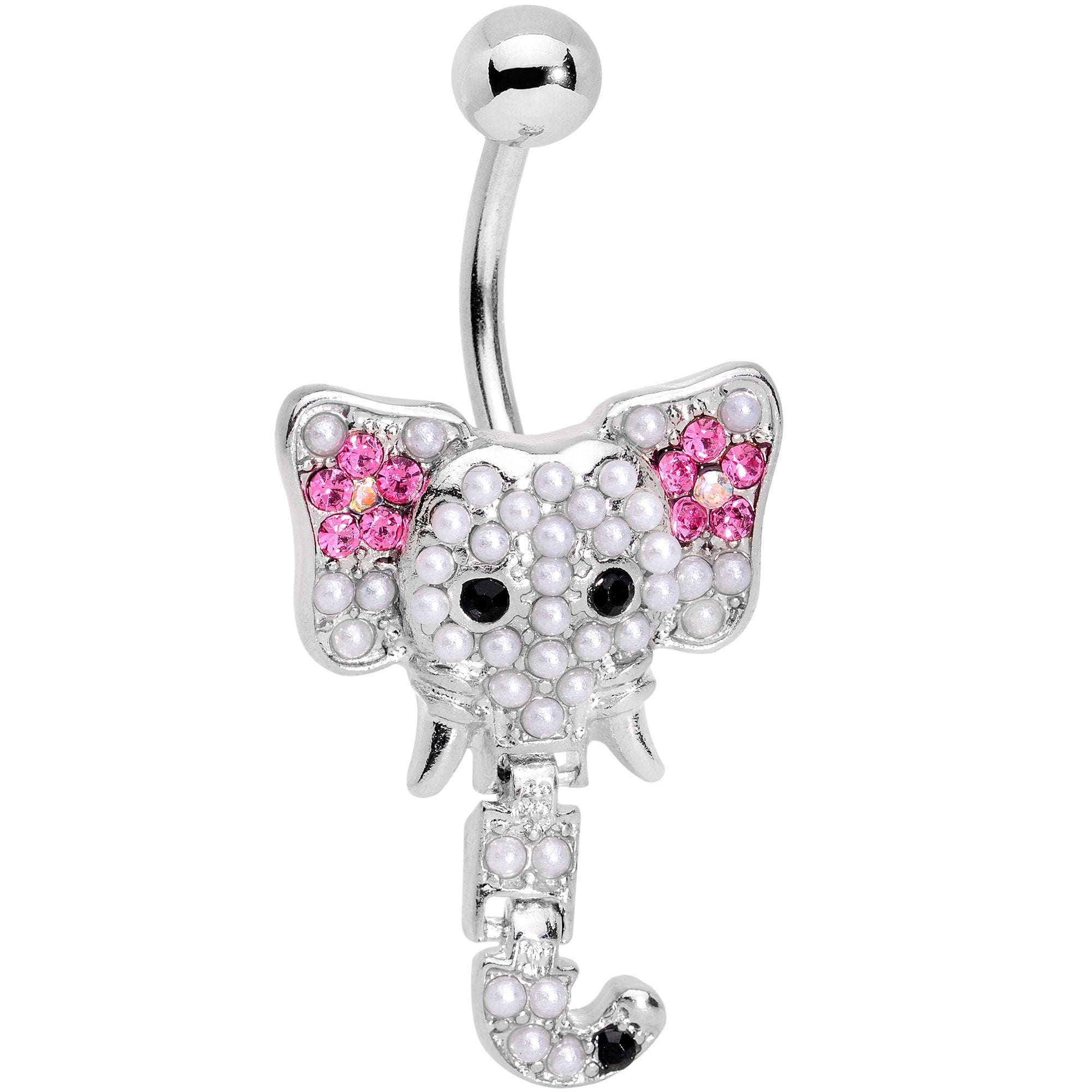 Clear Pink Gem Hinged Trunk Elephant Dangle Belly Ring