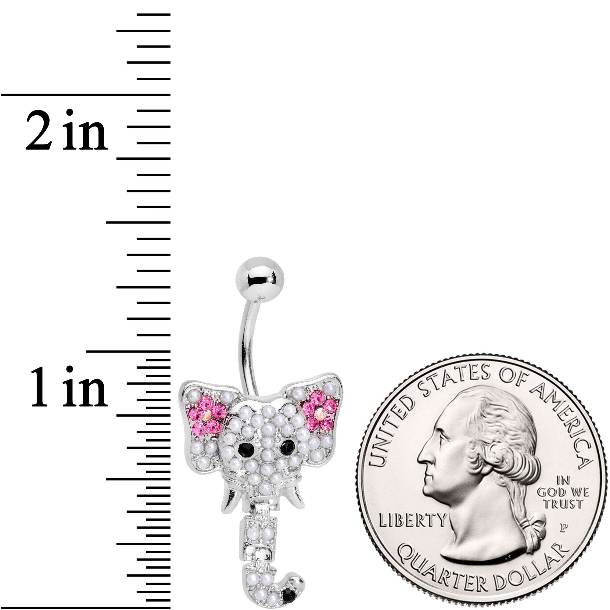 Clear Pink Gem Hinged Trunk Elephant Dangle Belly Ring