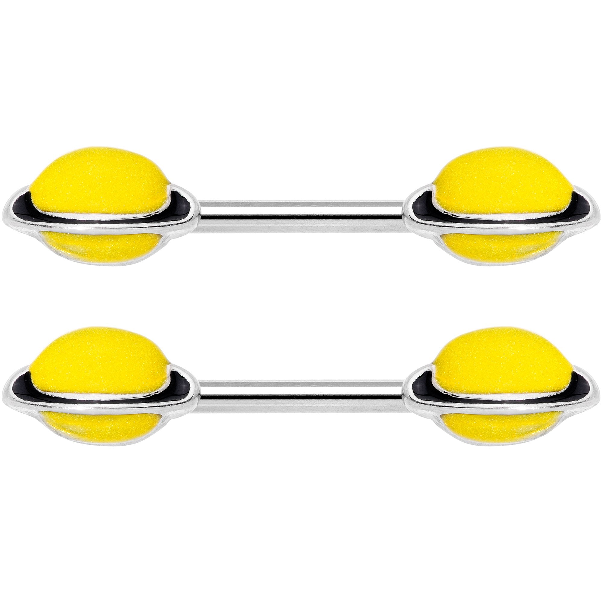 14 Gauge 9/16 Yellow Glow in the Dark Saturn Barbell Nipple Ring Set