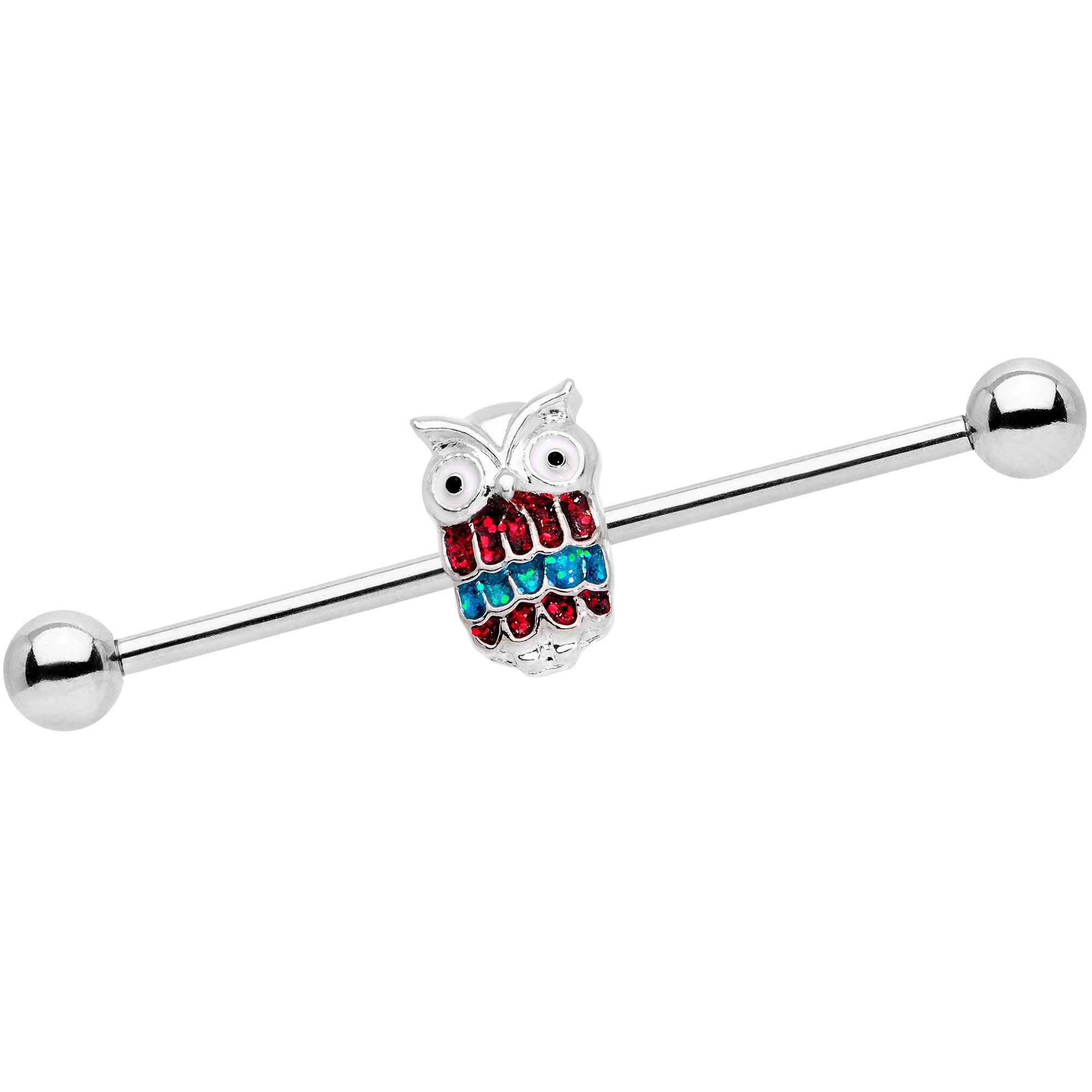 14 Gauge Happy Holiday Hoot Owl Industrial Barbell 38mm