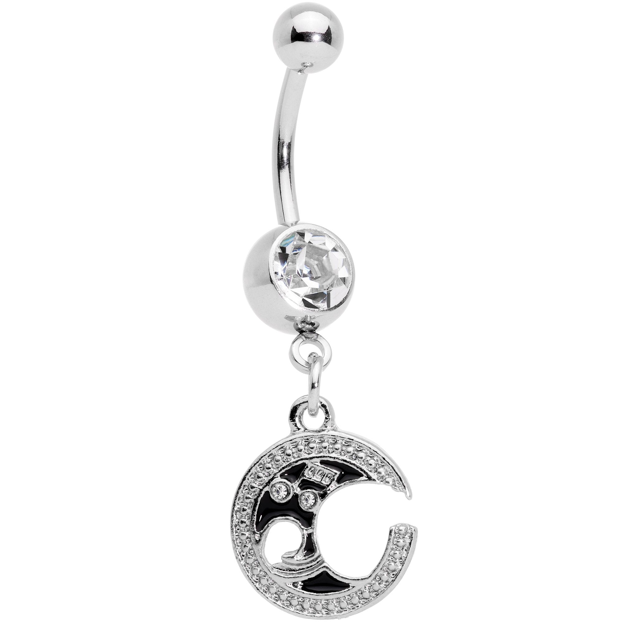 Clear Gem Moon Treble Clef Dangle Belly Ring Set of 2