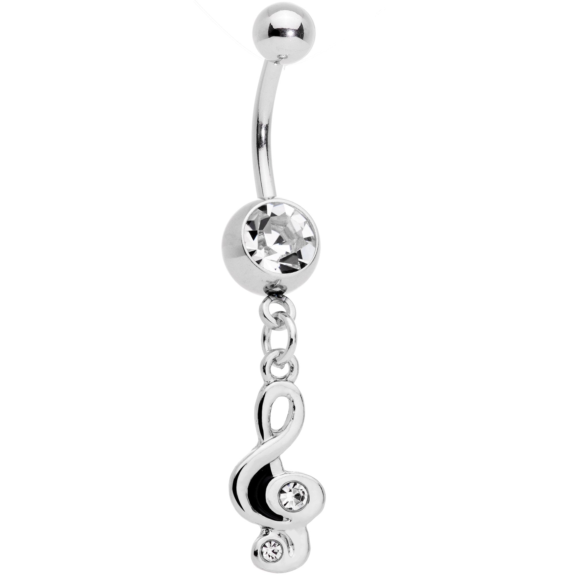 Clear Gem Moon Treble Clef Dangle Belly Ring Set of 2