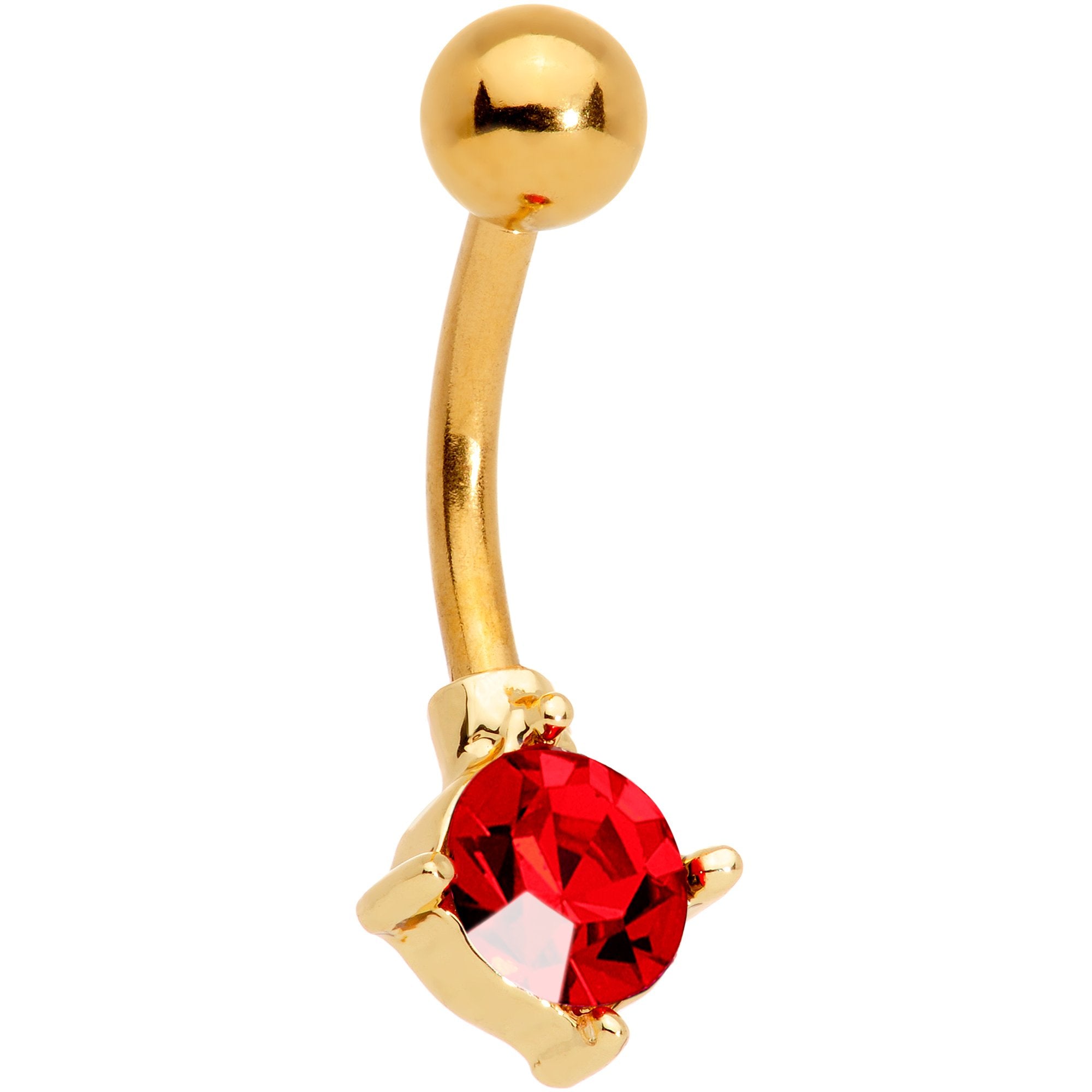 Clear Gem Gold Tone Red Holiday Gift Ornament Belly Ring Set of 4