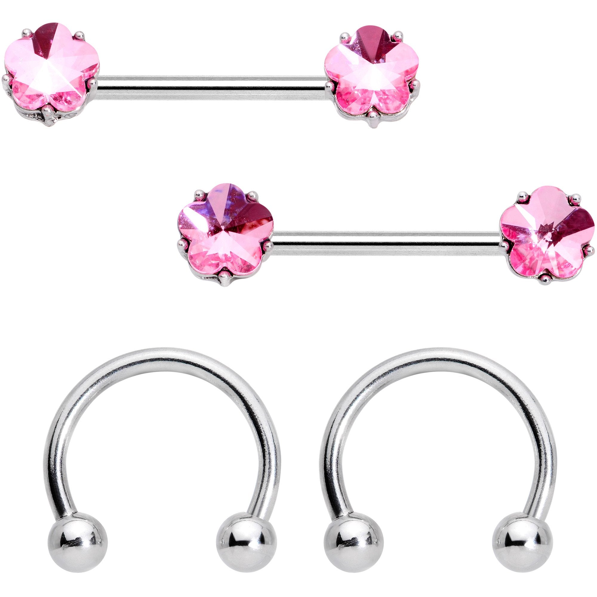 14 Gauge 5/8 1/2 Pink Gem Horseshoe Barbell Nipple Ring Set