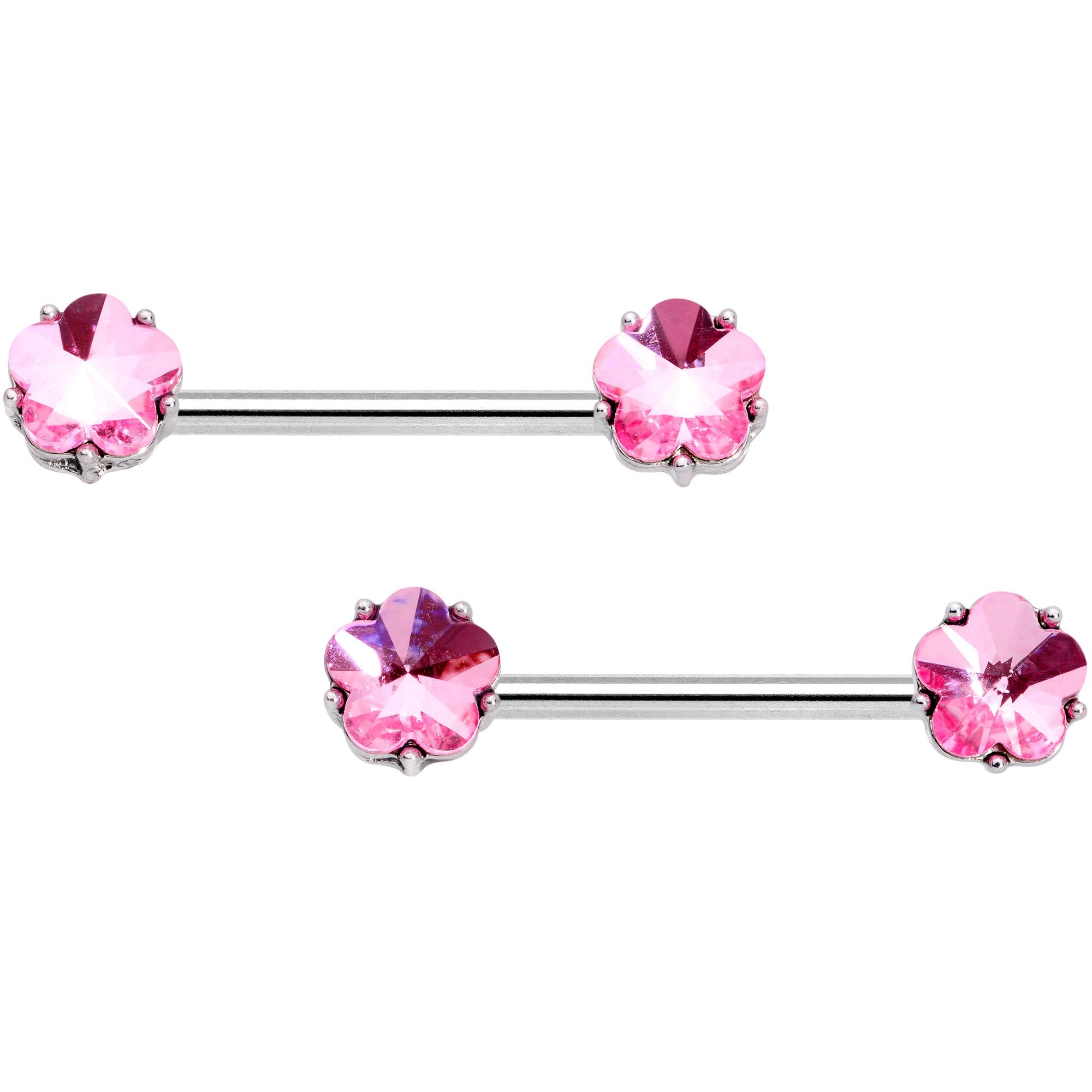 14 Gauge 5/8 1/2 Pink Gem Horseshoe Barbell Nipple Ring Set