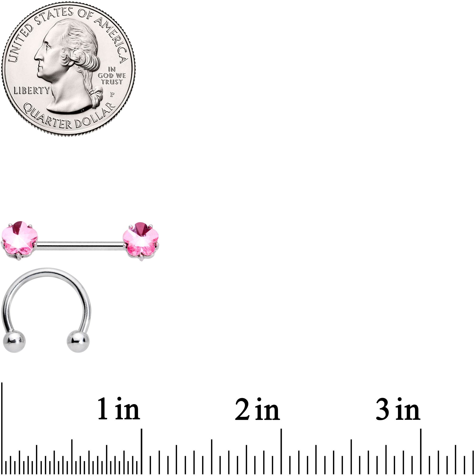 14 Gauge 5/8 1/2 Pink Gem Horseshoe Barbell Nipple Ring Set