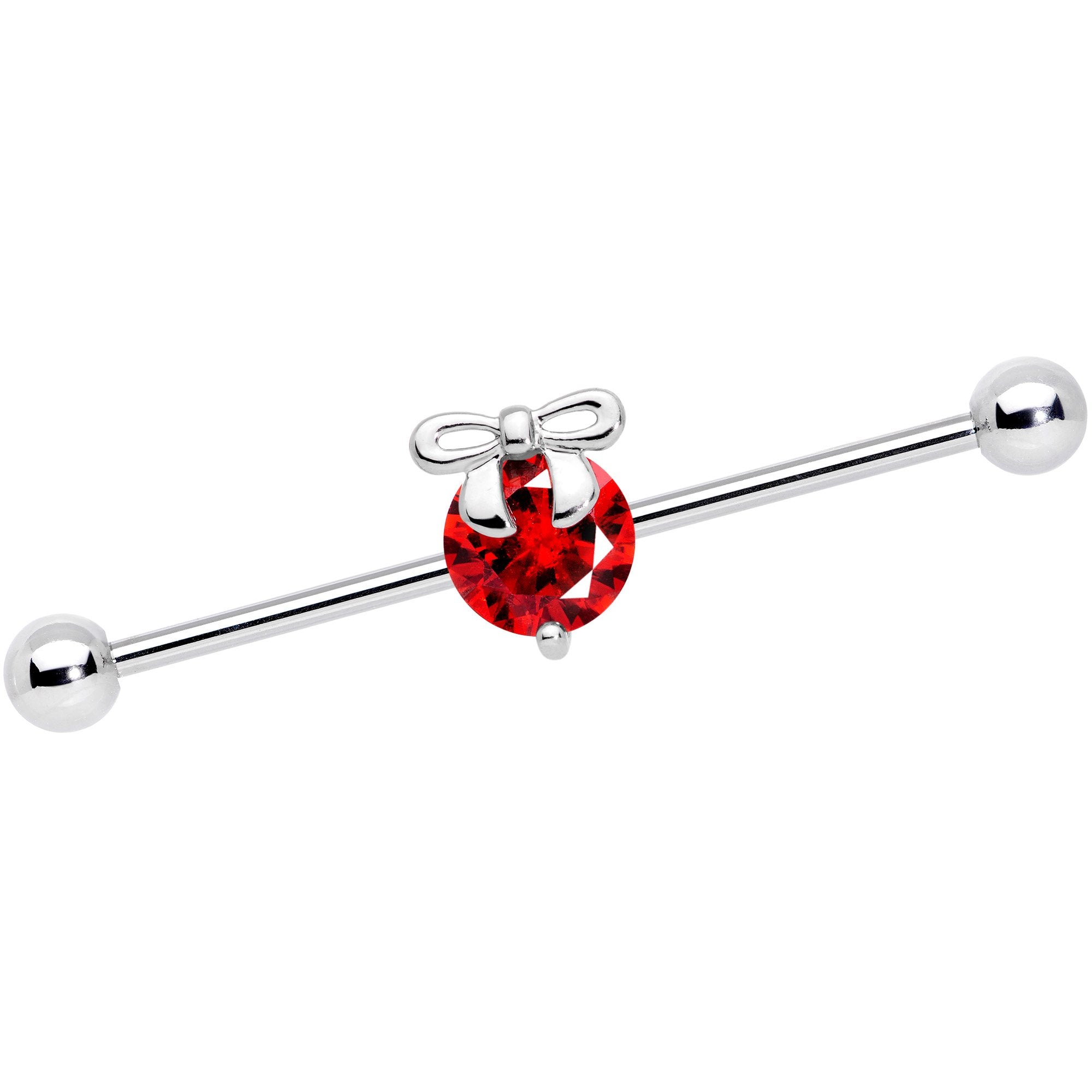 14 Gauge Red Gem Precious Holiday Ornament Industrial Barbell 38mm