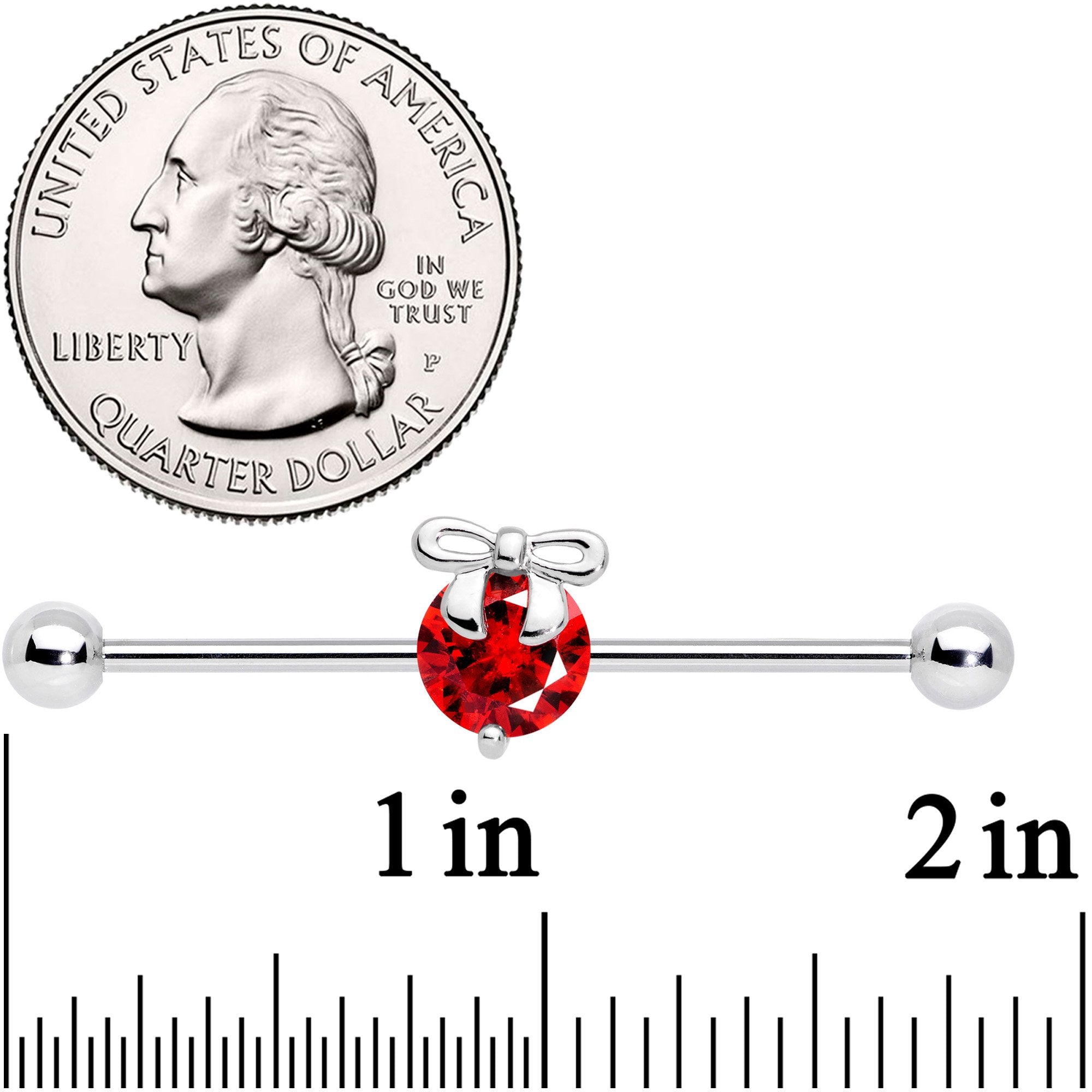 14 Gauge Red Gem Precious Holiday Ornament Industrial Barbell 38mm