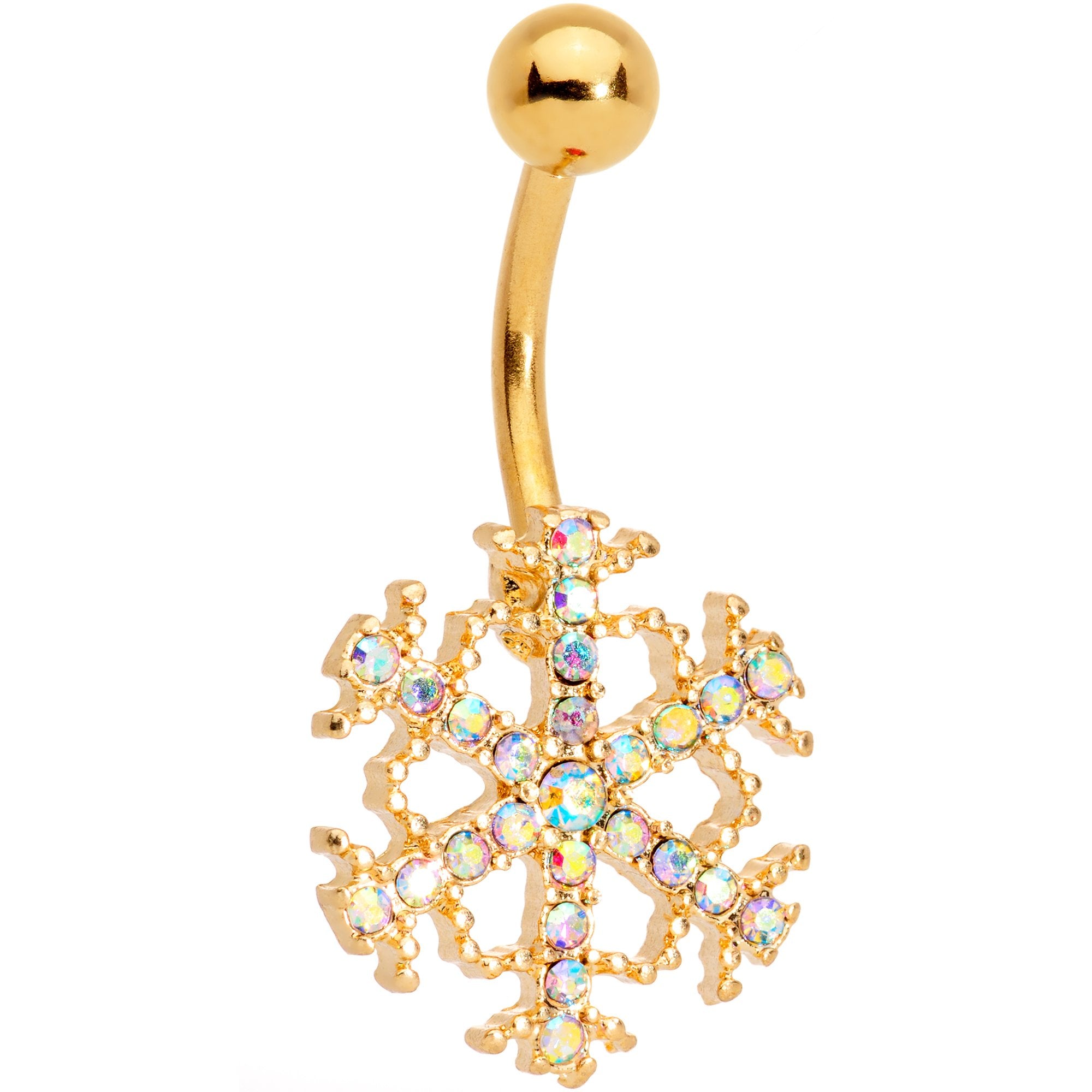 Aurora Gem Gold Tone Splashy Snowflake Belly Ring