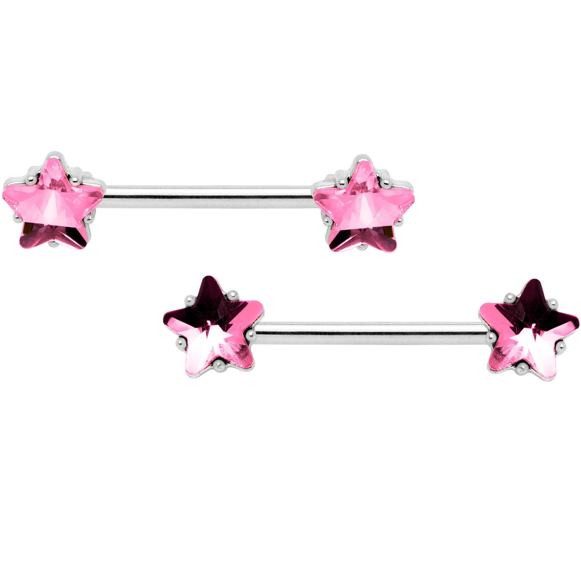 14 Gauge 9/16 1/2 Pink Star Gem BCR Barbell Nipple Ring Set