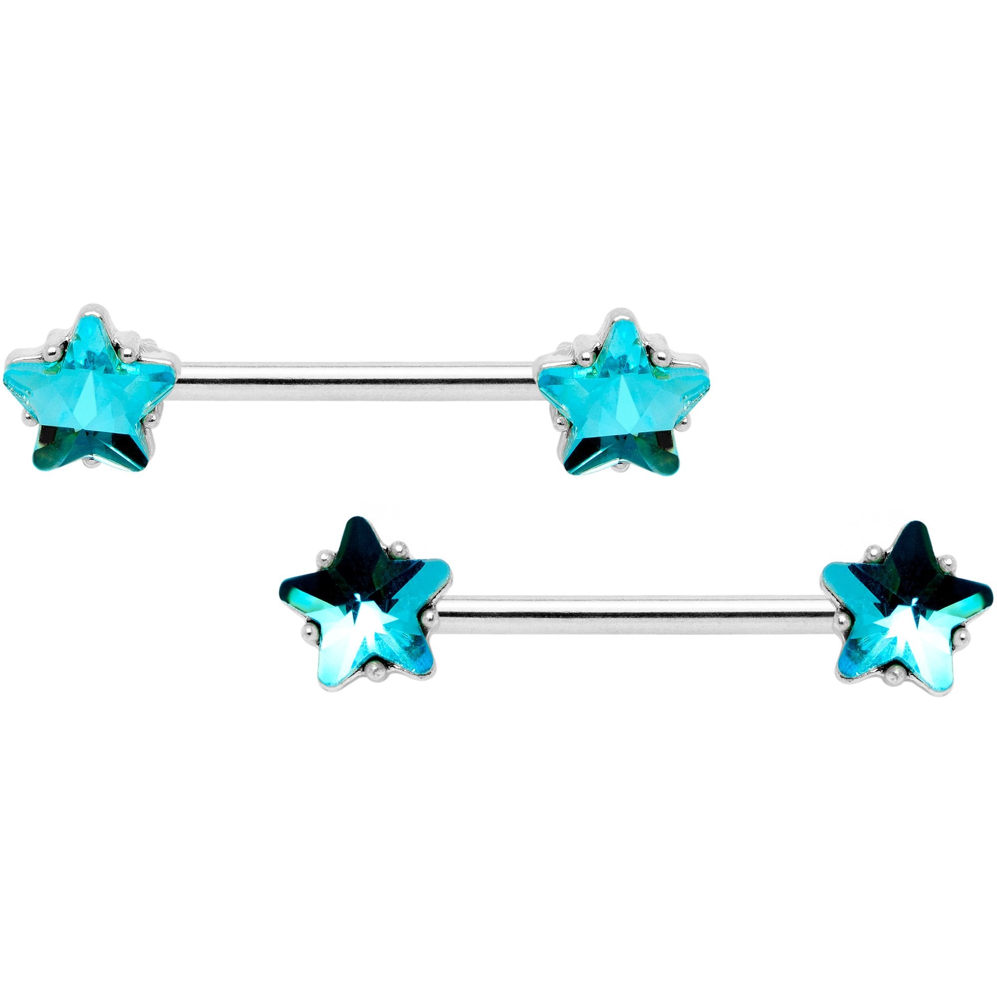 14 Gauge 9/16 1/2 Blue Star Gem BCR Barbell Nipple Ring Set