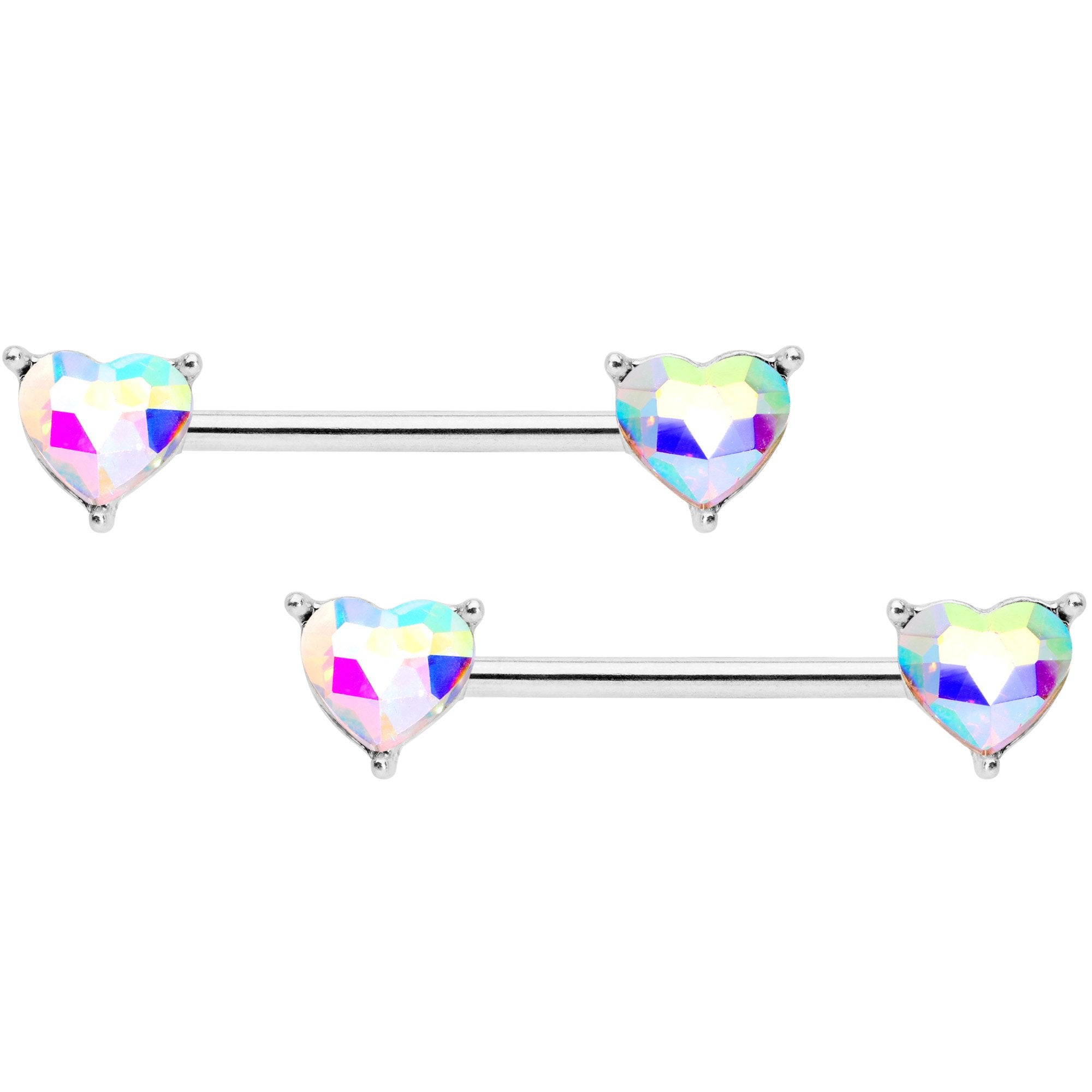 9/16 1/2 Aurora Heart Gem BCR Barbell Nipple Ring Set