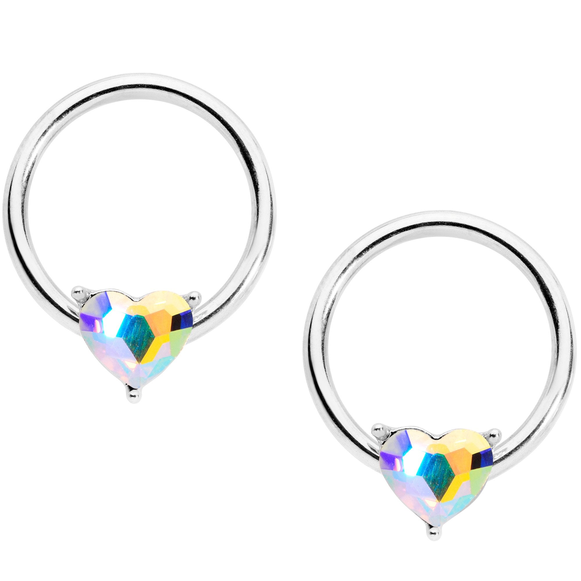 9/16 1/2 Aurora Heart Gem BCR Barbell Nipple Ring Set