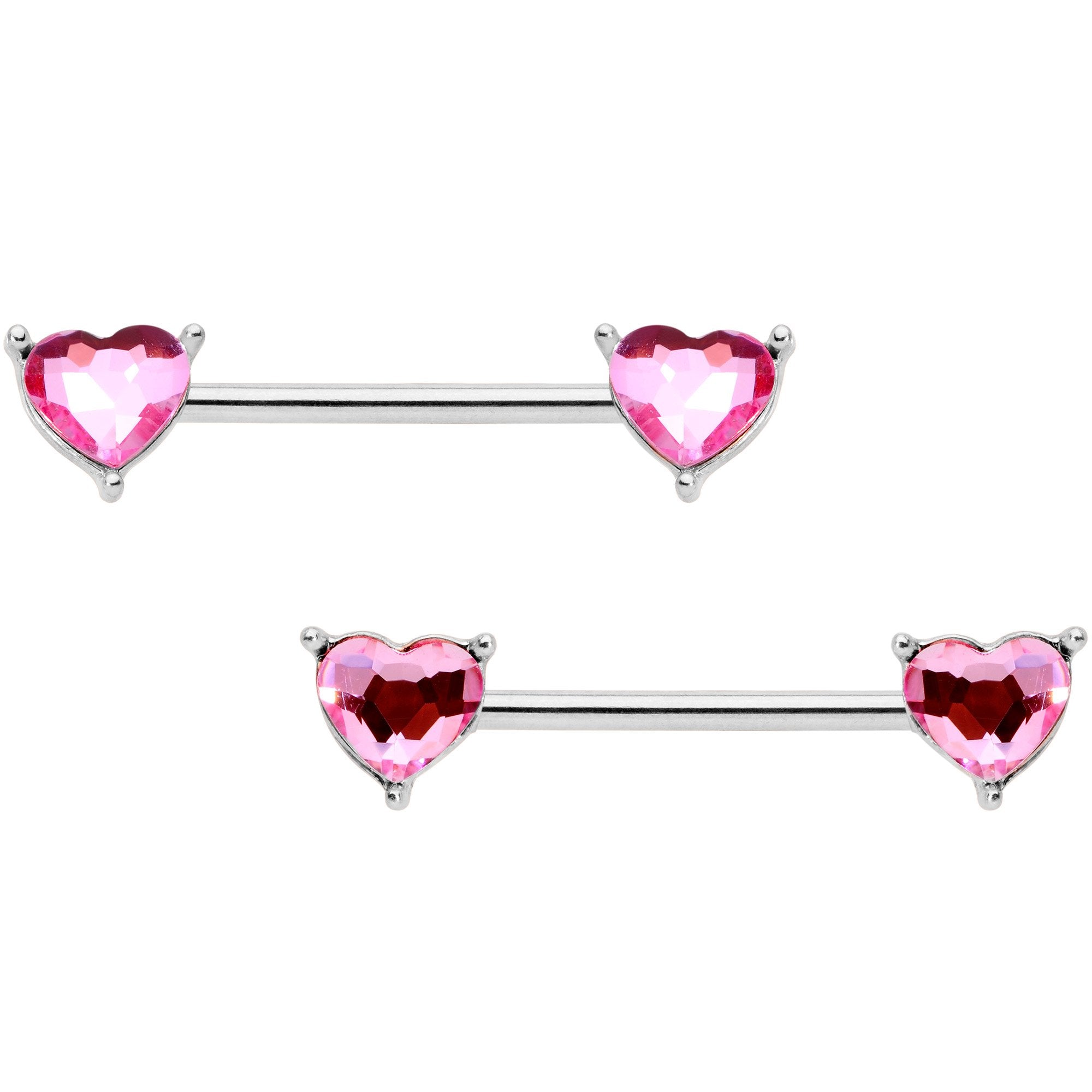 9/16 1/2 Pink Heart Gem BCR Barbell Nipple Ring Set