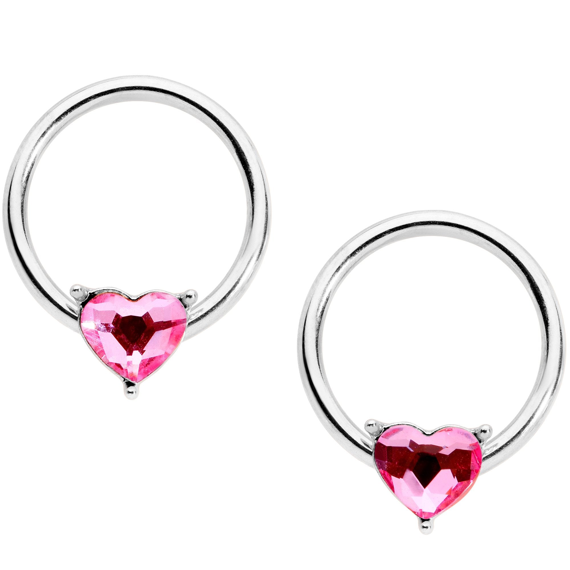 9/16 1/2 Pink Heart Gem BCR Barbell Nipple Ring Set