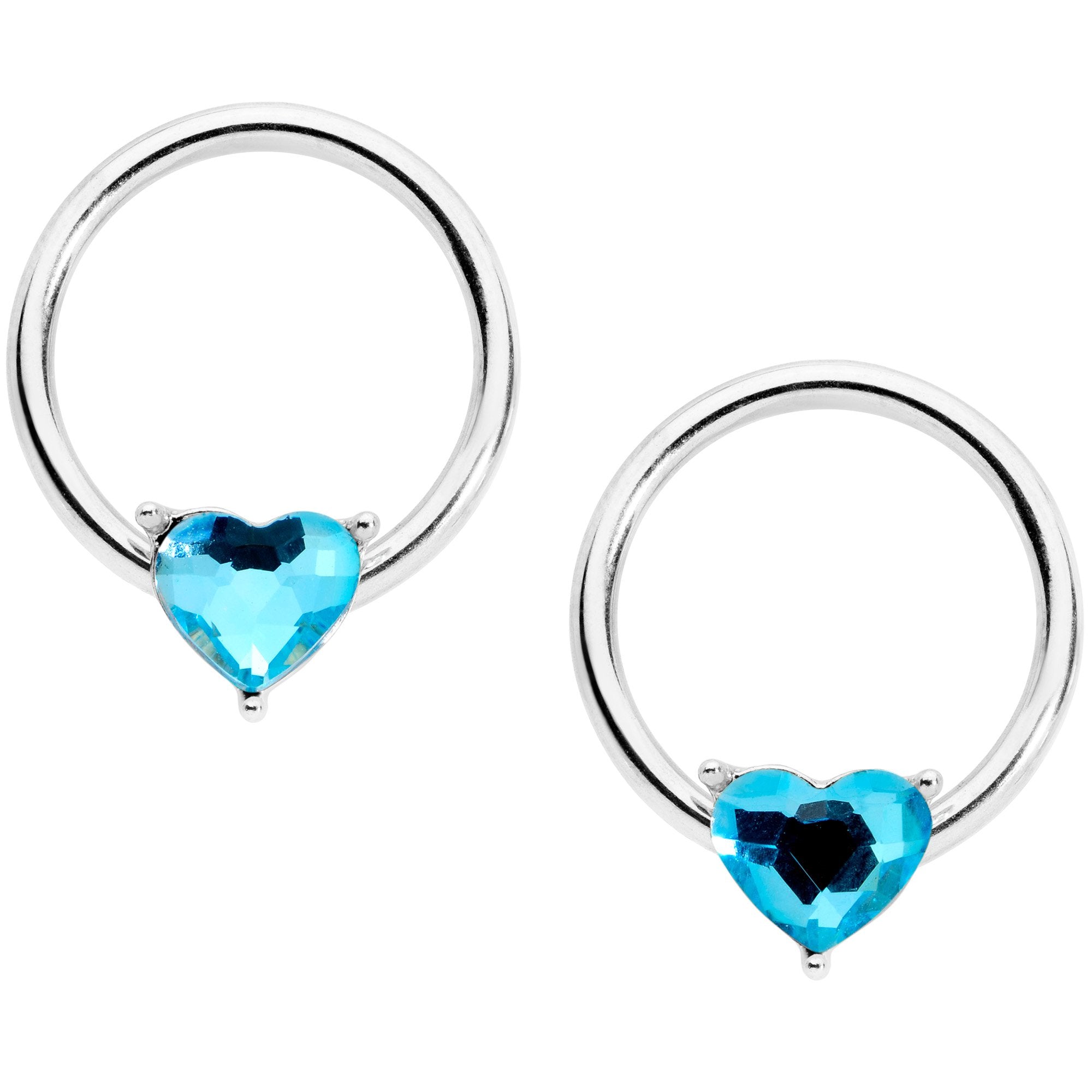 9/16 1/2 Aqua Heart Gem BCR Barbell Nipple Ring Set