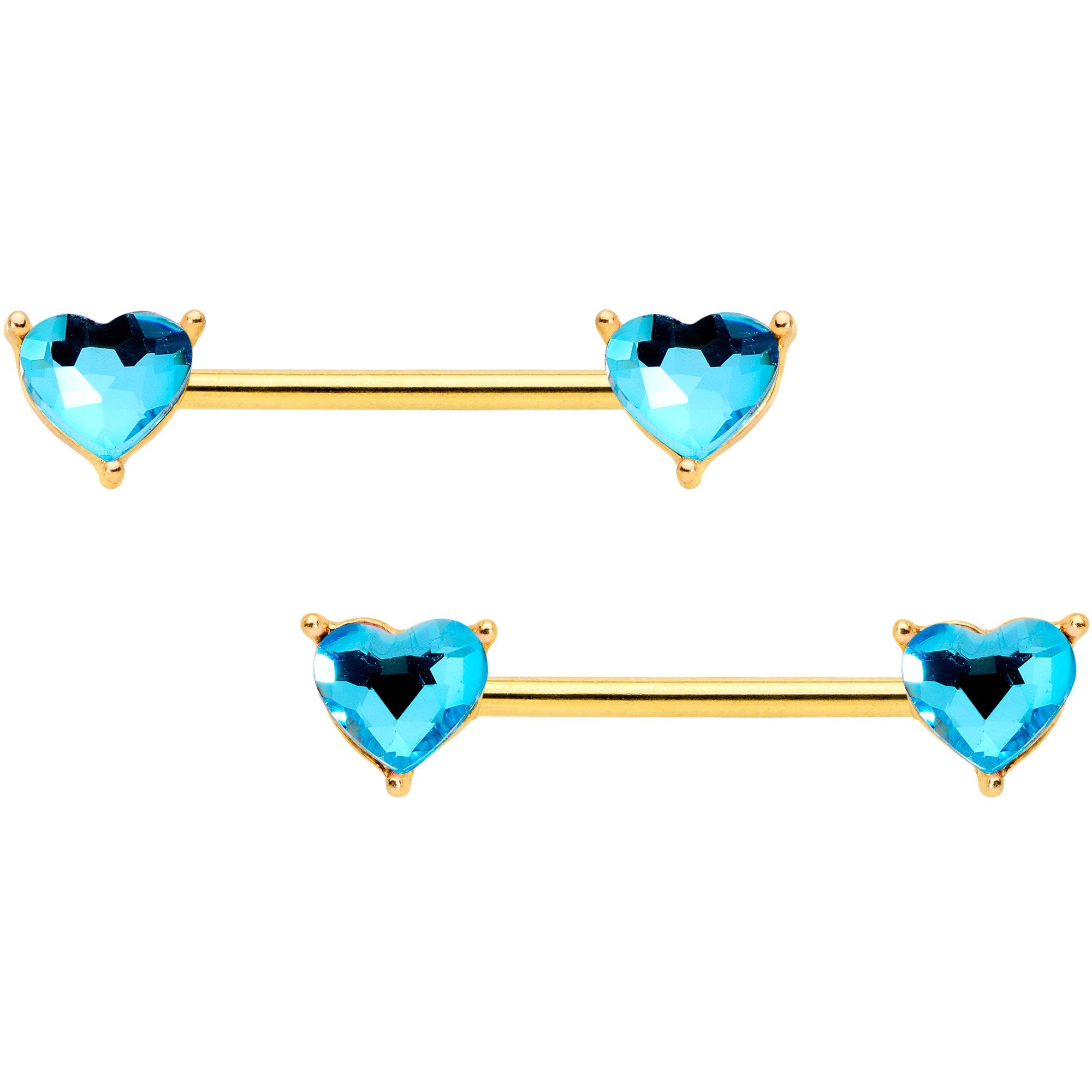 14 Gauge Blue Valentine Gem Gold Tone BCR Barbell Nipple Ring Set