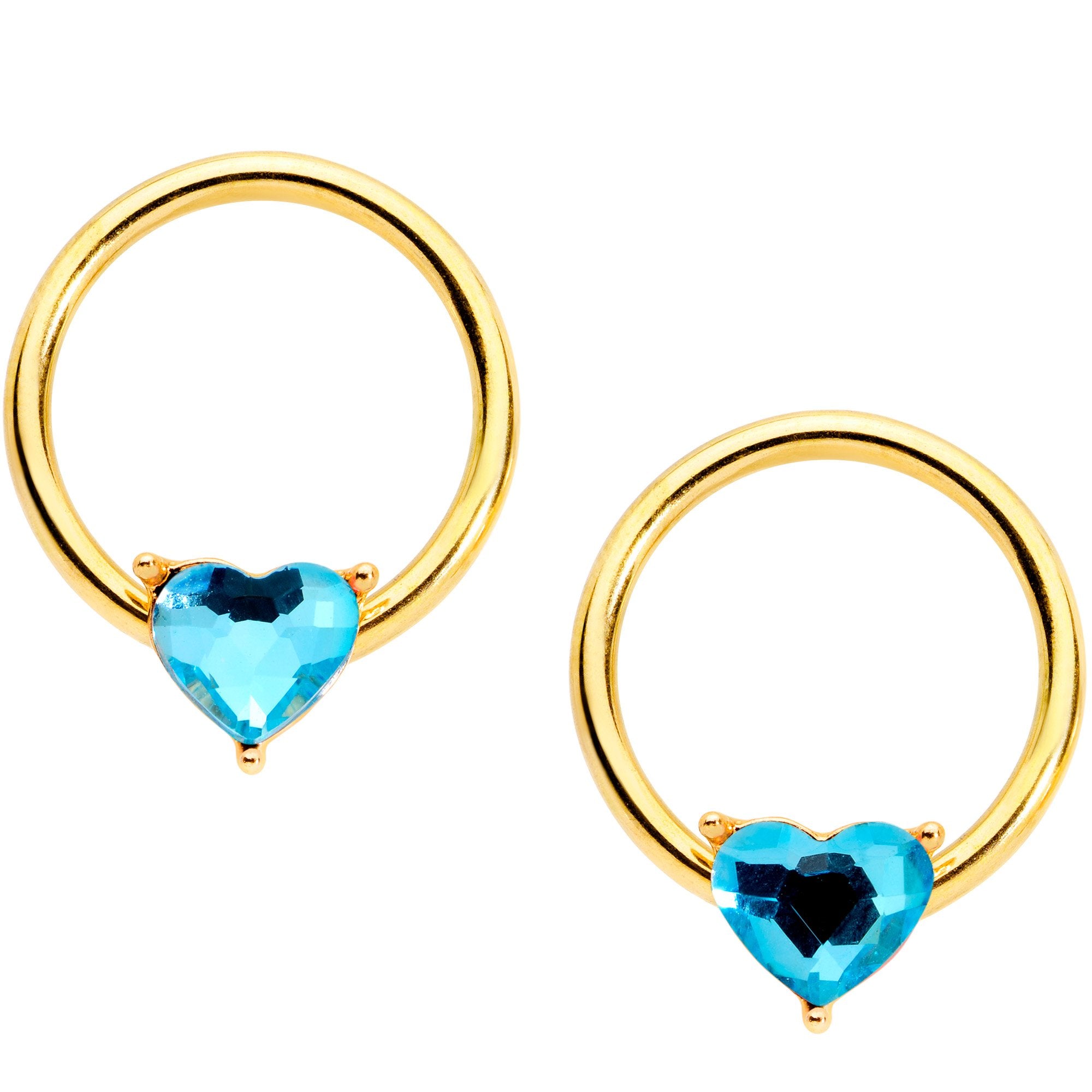 14 Gauge Blue Valentine Gem Gold Tone BCR Barbell Nipple Ring Set