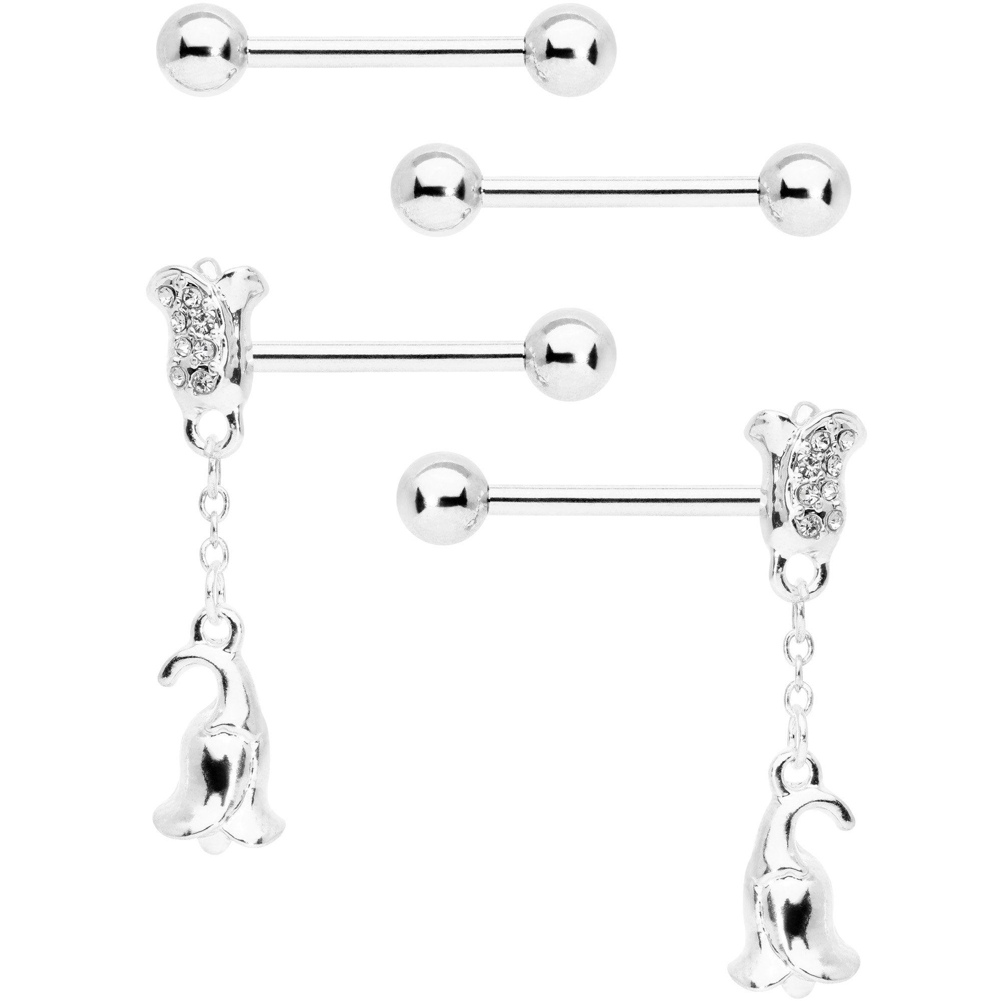 14 Gauge 9/16 Flowers Barbell Nipple Ring Set of 4