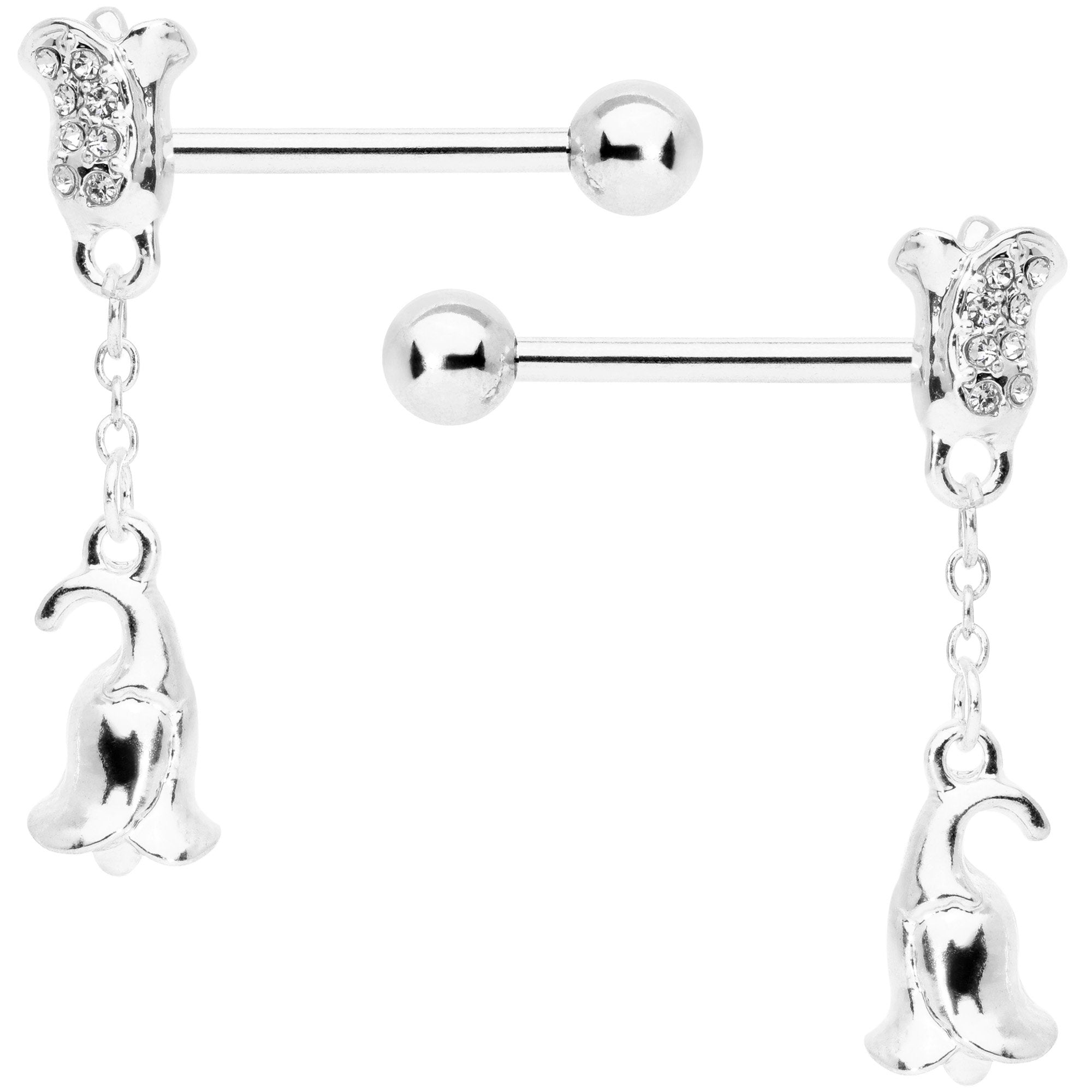 14 Gauge 9/16 Flowers Barbell Nipple Ring Set of 4