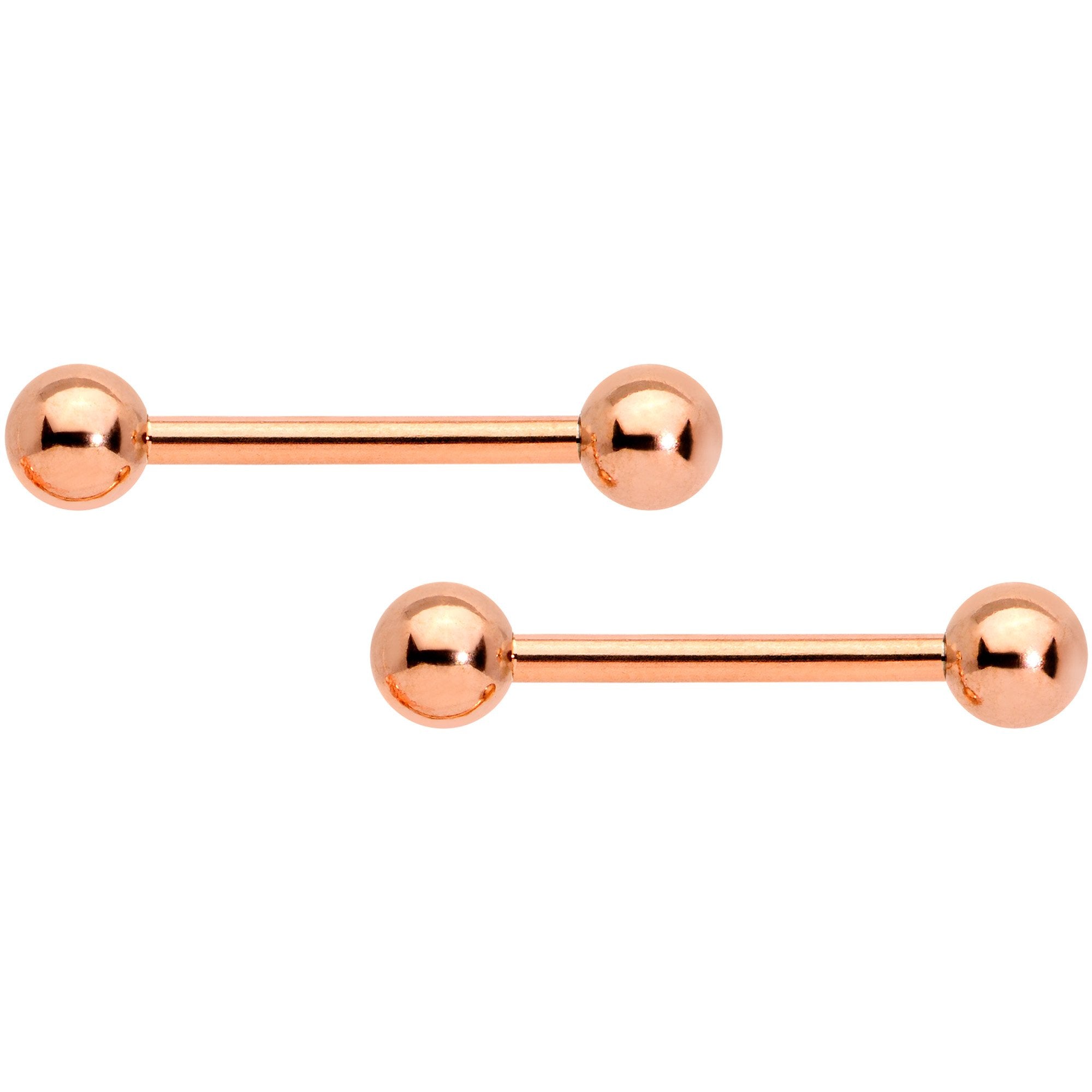 14 Gauge 9/16 Rose Gold Tone Flowers Barbell Nipple Ring Set of 4