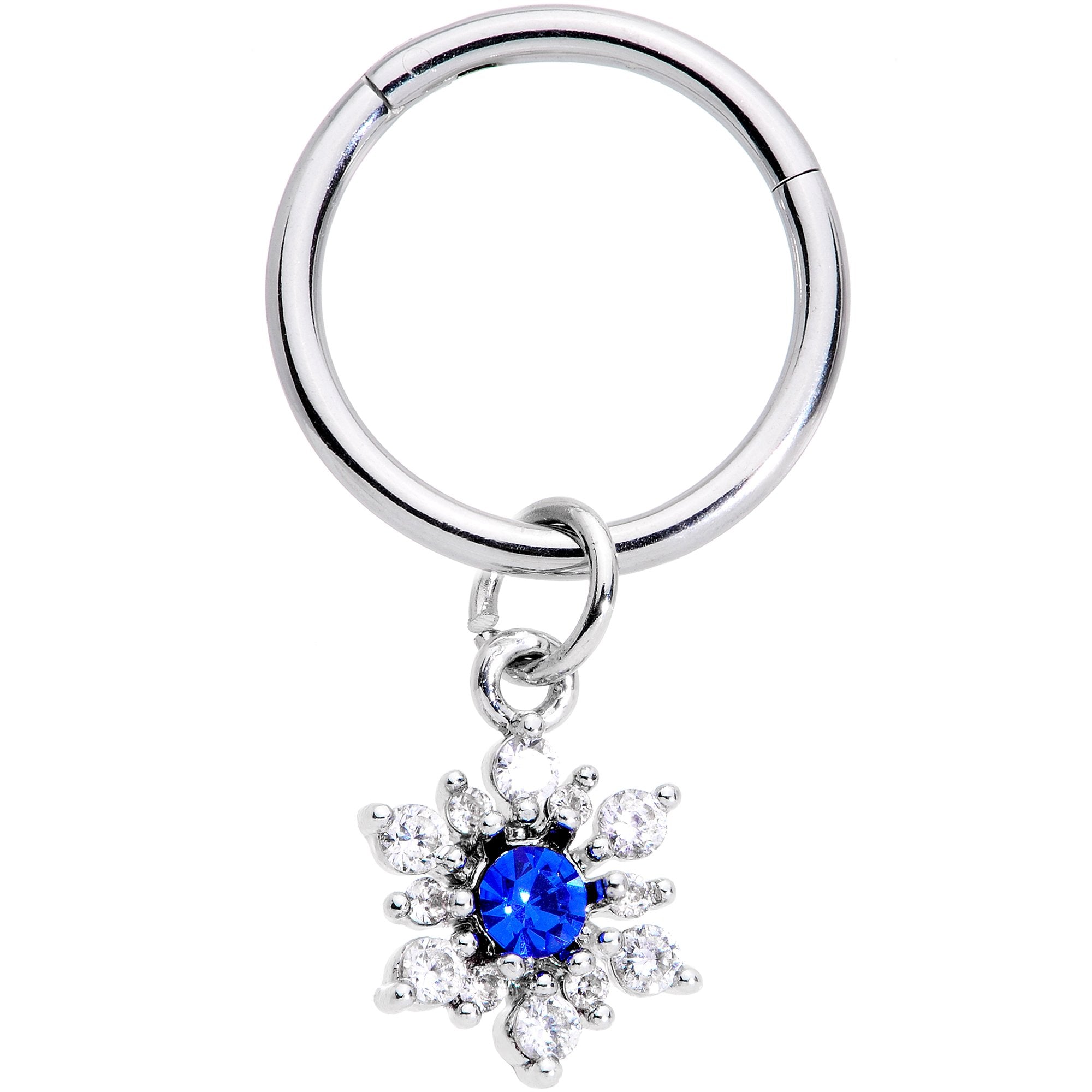 16 Gauge 3/8 Blue Clear Snowflake Hinged Dangle Segment Ring