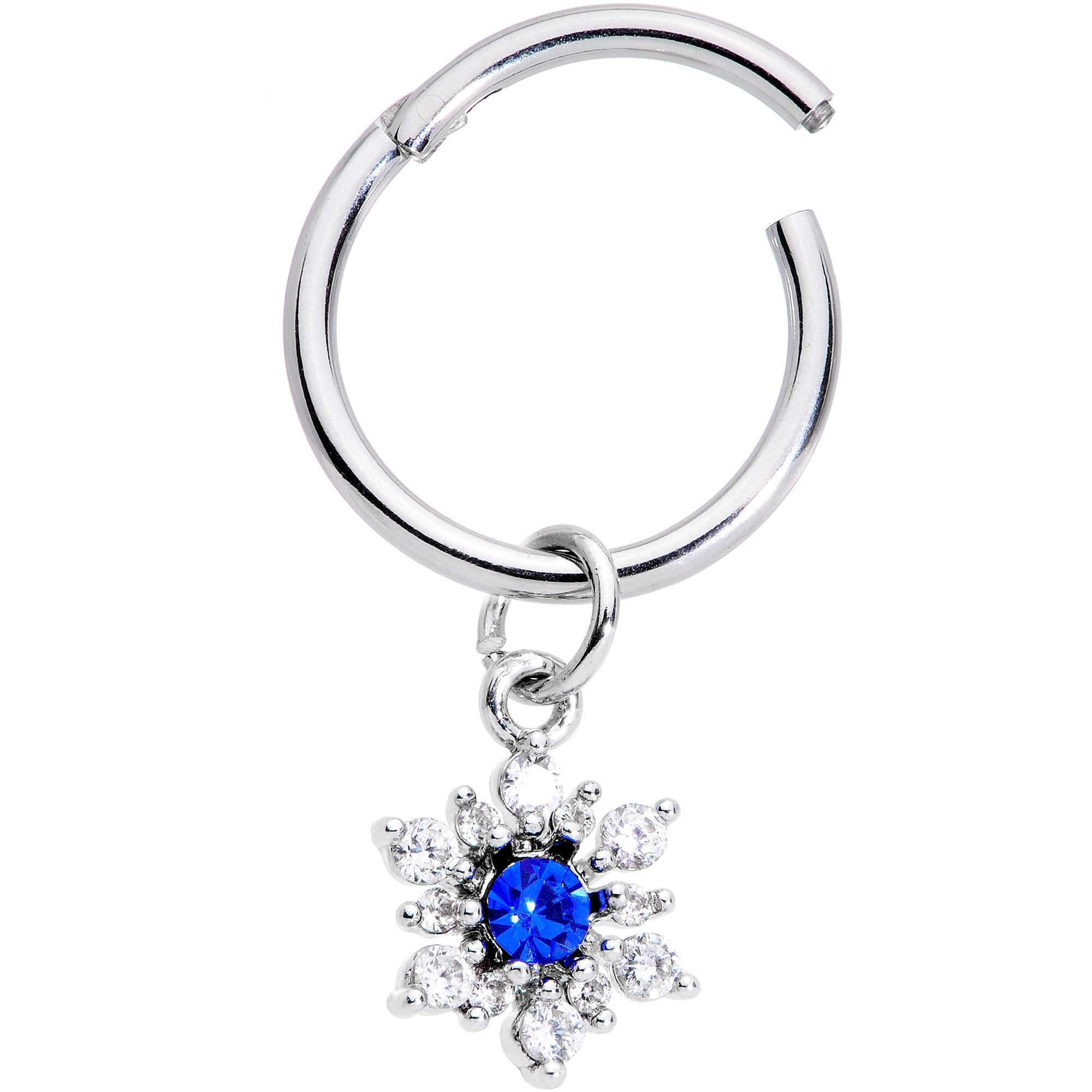 16 Gauge 3/8 Blue Clear Snowflake Hinged Dangle Segment Ring